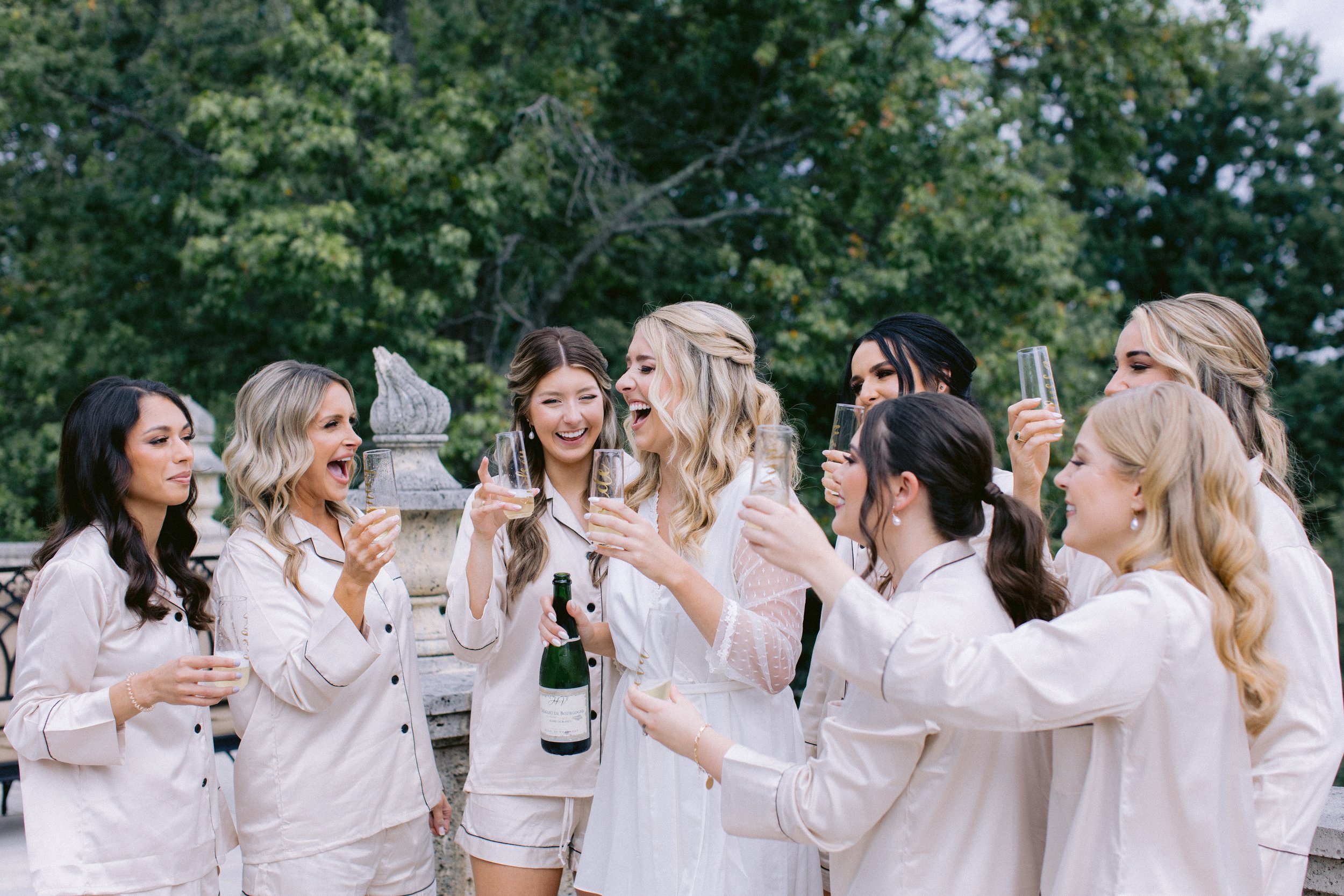 Charlottesville Virginia Wedding Bridal Party Bridesmaids Cheering Champagne