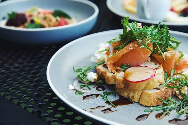 ALL DAY BRUNCH from 10:30 am
🍳🍳🍳🍳🍳🍳🍳🍳🍳🍳🍳
Smoked Salmon Bruschetta - toasted sourdough, mascarpone, radish, wild rocket, red onion, Danish feta, balsamic glaze