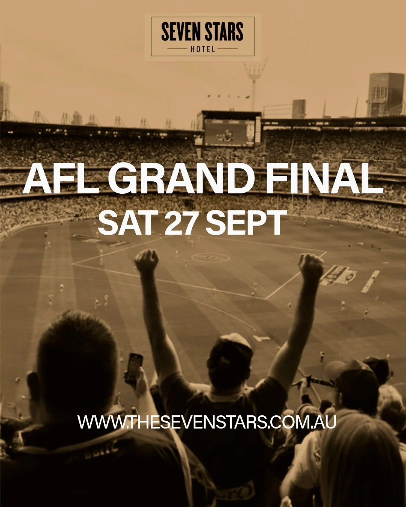 AFL Grand Final Saturday September 27th 
Front Bar

🏆 Toyota AFL Grand Final at the @sevenstarshotel ! 🏆
The biggest game of the year calls for the best seat in the house &mdash; and we&rsquo;ve got it.

📺 Grand Final LIVE with full sound
👕 Guern