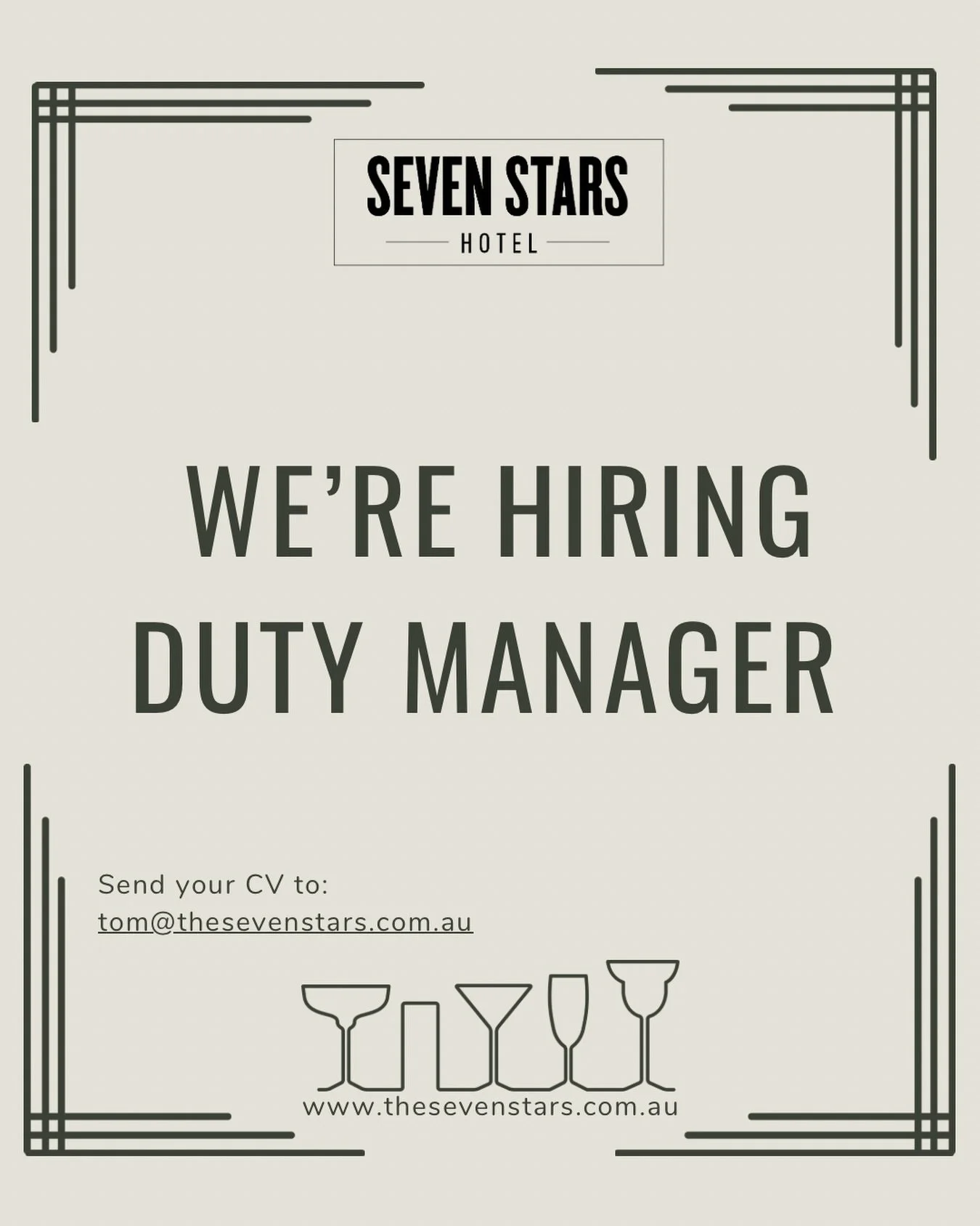 We&rsquo;ve got some big shoes to fill at the @sevenstarshotel 

Two of our long-term legends are off to new adventures, so we&rsquo;re on the lookout for experienced RP&rsquo;s / Bar Managers / Venue Managers to join the team.

If you&rsquo;ve run a