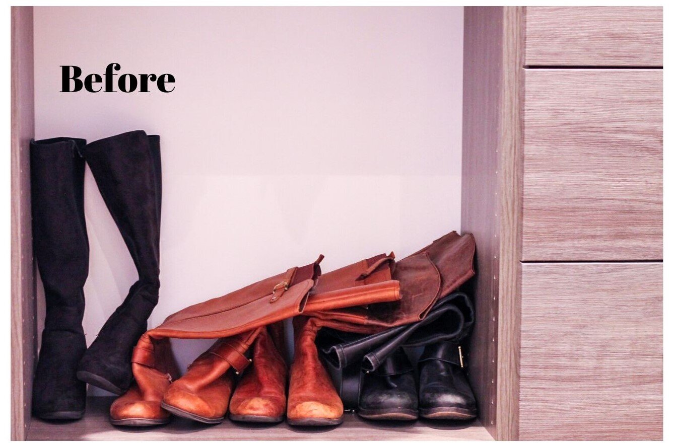 A Closet Update: Hacking Shelves for Boot & Shoe Storage – Between Naps on  the Porch