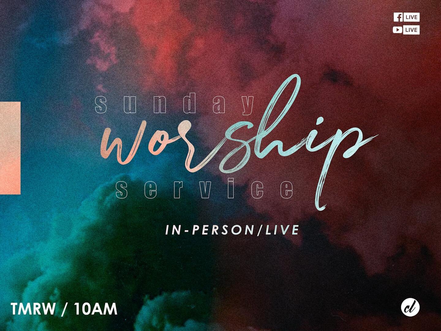 Join us tomorrow morning at 10:00 am for our in-person Sunday Worship Service at 10:00 am! You can also join our LIVE broadcast on Facebook and YouTube. See you tomorrow!
_____
#SundayWorshipService
#CLAStrong
#CommunityLifeApostolics
#CLA
&bull;
&bu
