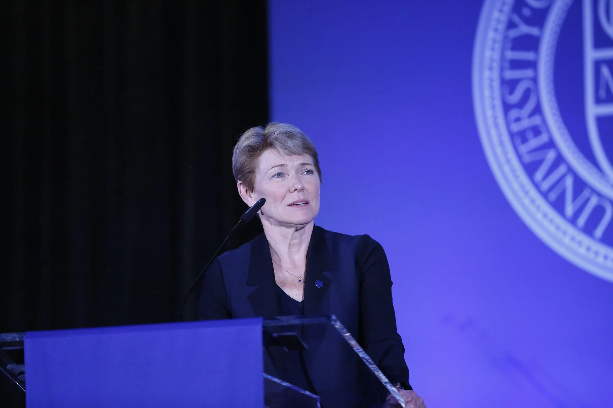  President Sarah Mangelsdorf addresses guests, thanking them for the warm welcome she’s received from Rochester. 