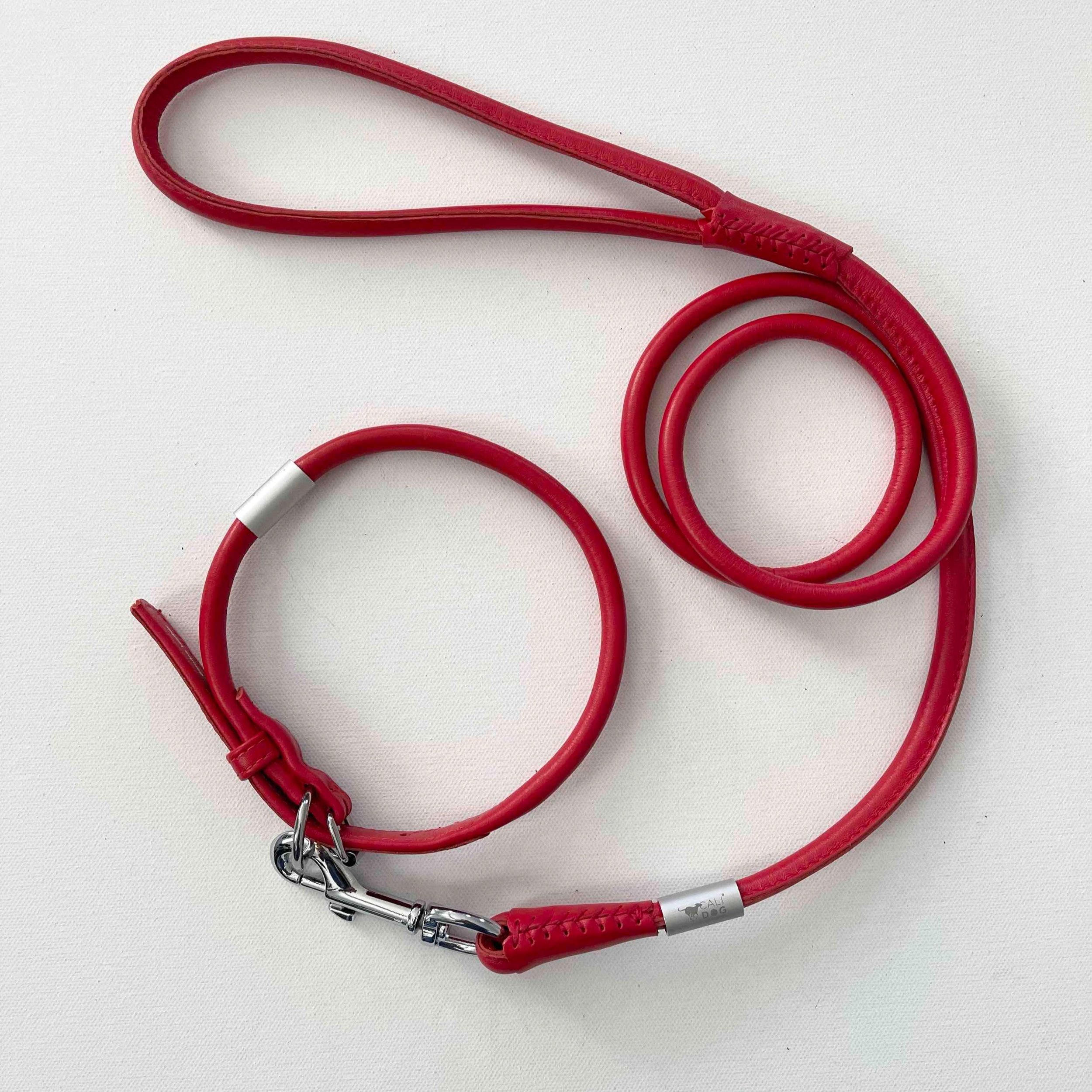 red leather dog collar and leash set