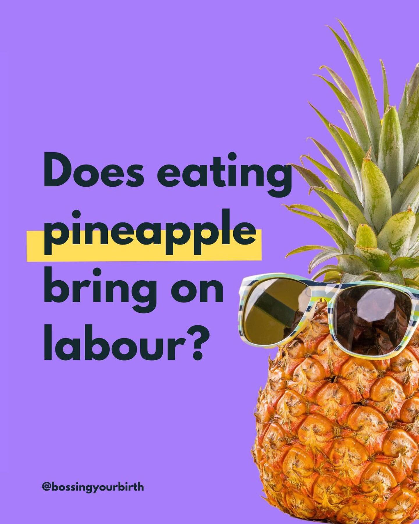 So does this actually work?!
🍍👩🏻&zwj;⚕️

Hmm...maybe not (unless you wanna eat a shed-load of pineapples!)

Whatever you decide, remember...

🍍Your baby will come when they are ready. You will NOT be pregnant forever!

🍍 The most useful thing yo