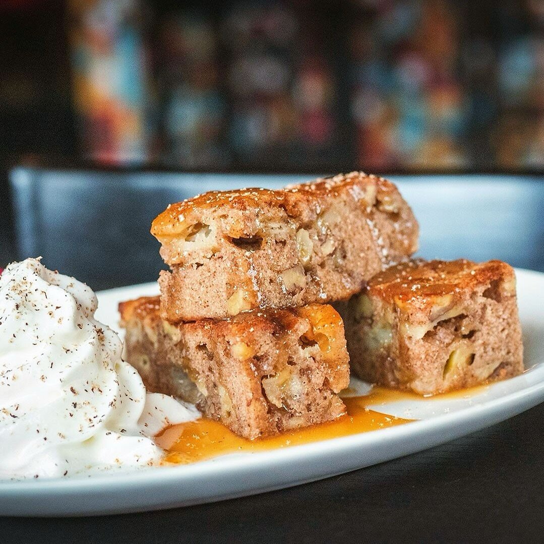 Blondies have more fun 😋⁠
⁠
WARM APPLE PECAN BLONDIE CAKE⁠
apple amaretto caramel sauce, whipped cream, fresh nutmeg⁠
⁠
Today in Wellesley, open at noon for lunch!