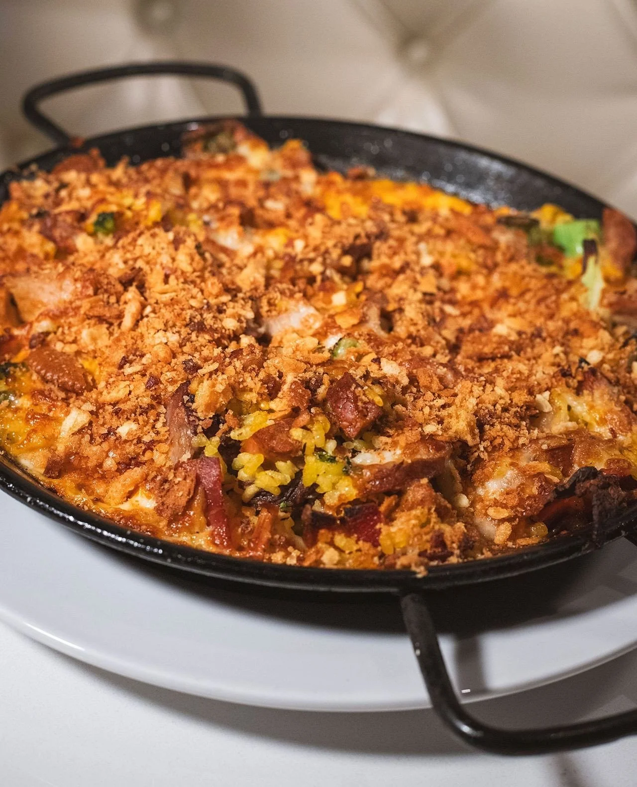 We've got a couple new paella specials in Worcester and Wellesley. Which one's catching your eye?⁠
⁠
THE BIG CHEESE PAELLA (Worcester)⁠
roasted jalape&ntilde;o, onion, broccoli, chicken, chorizo, beef brisket, gooey pockets of cheddar, ranch broth, m