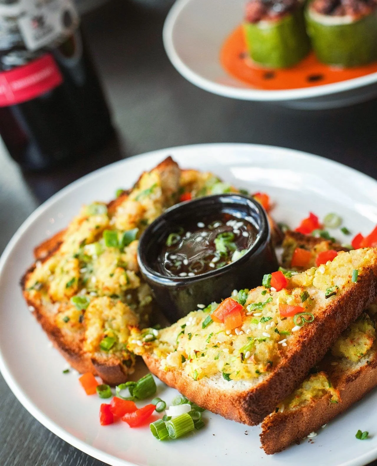This month's BAKED ASIAN SHRIMP TOAST combines shrimp, ginger, garlic, cilantro, and scallion, baked until perfectly crisp and served with a sweet &amp; spicy chili dipping sauce.⁠
⁠
One bite in, and you'll understand why it's one of our favorite spe
