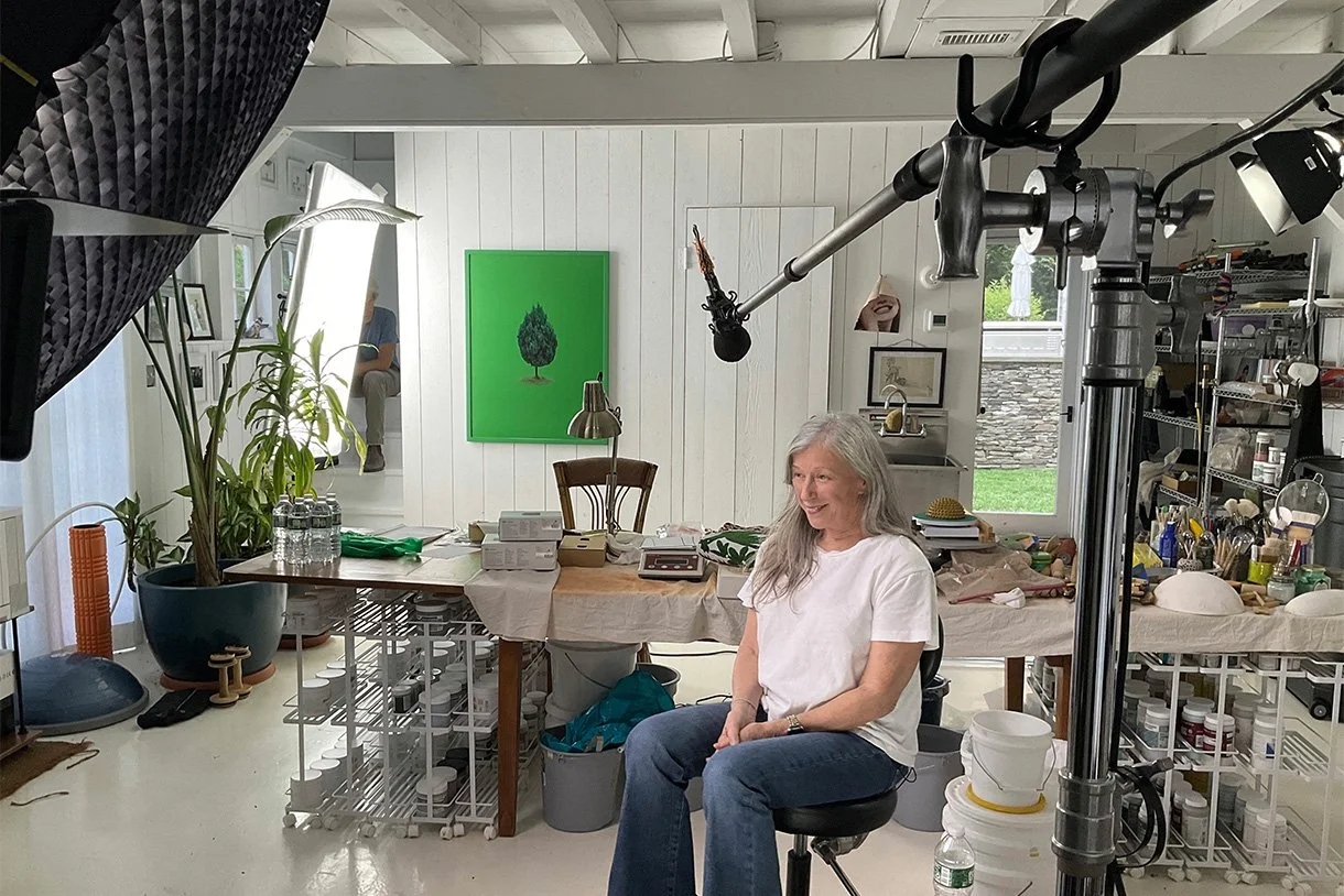 Cindy Sherman in the studio being interviewed