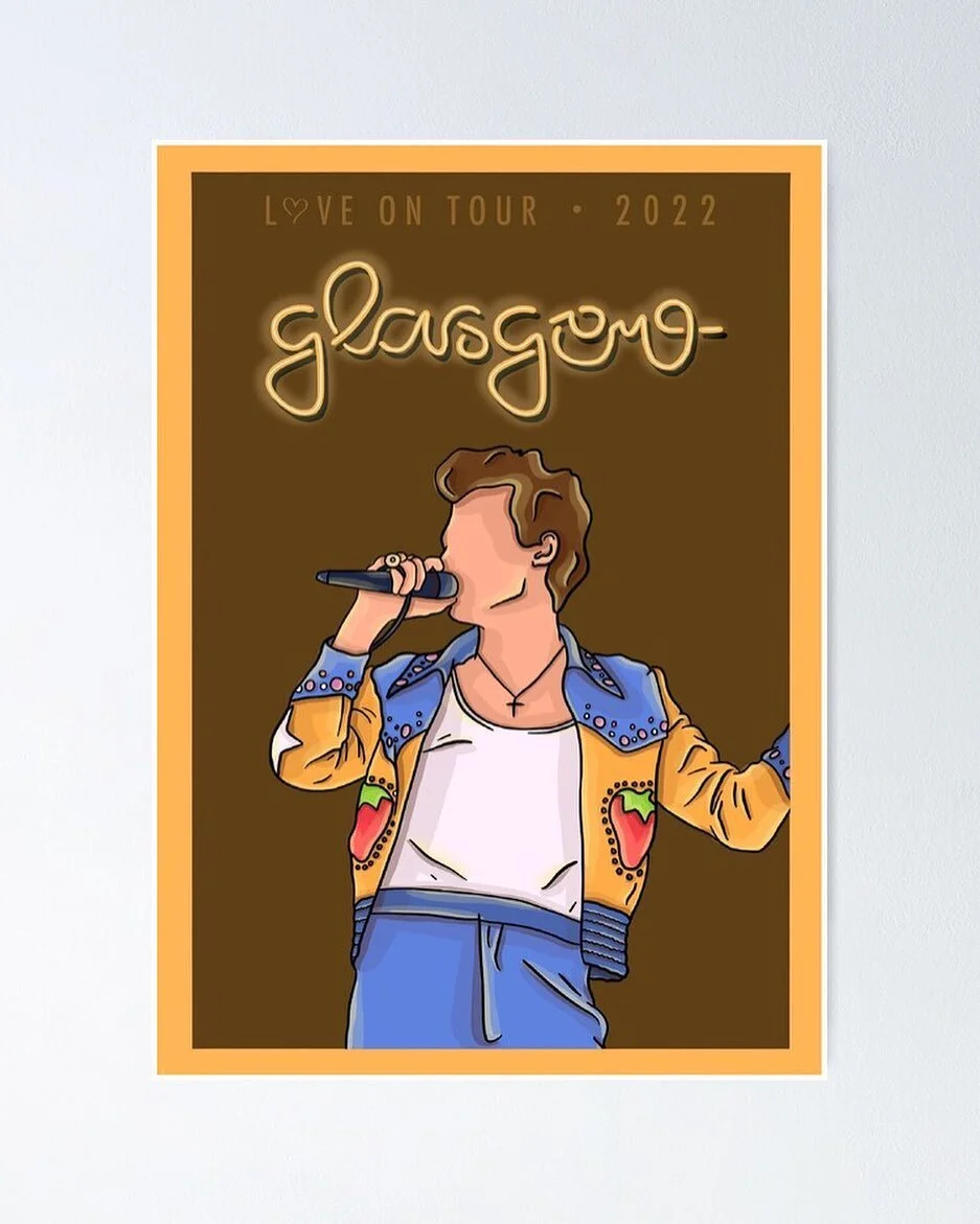 starting up this series again for #loveontour europe edition! everything you see is available on redbubble, link in bio! #redbubble #harrystyles #glasgow #graphicdesign