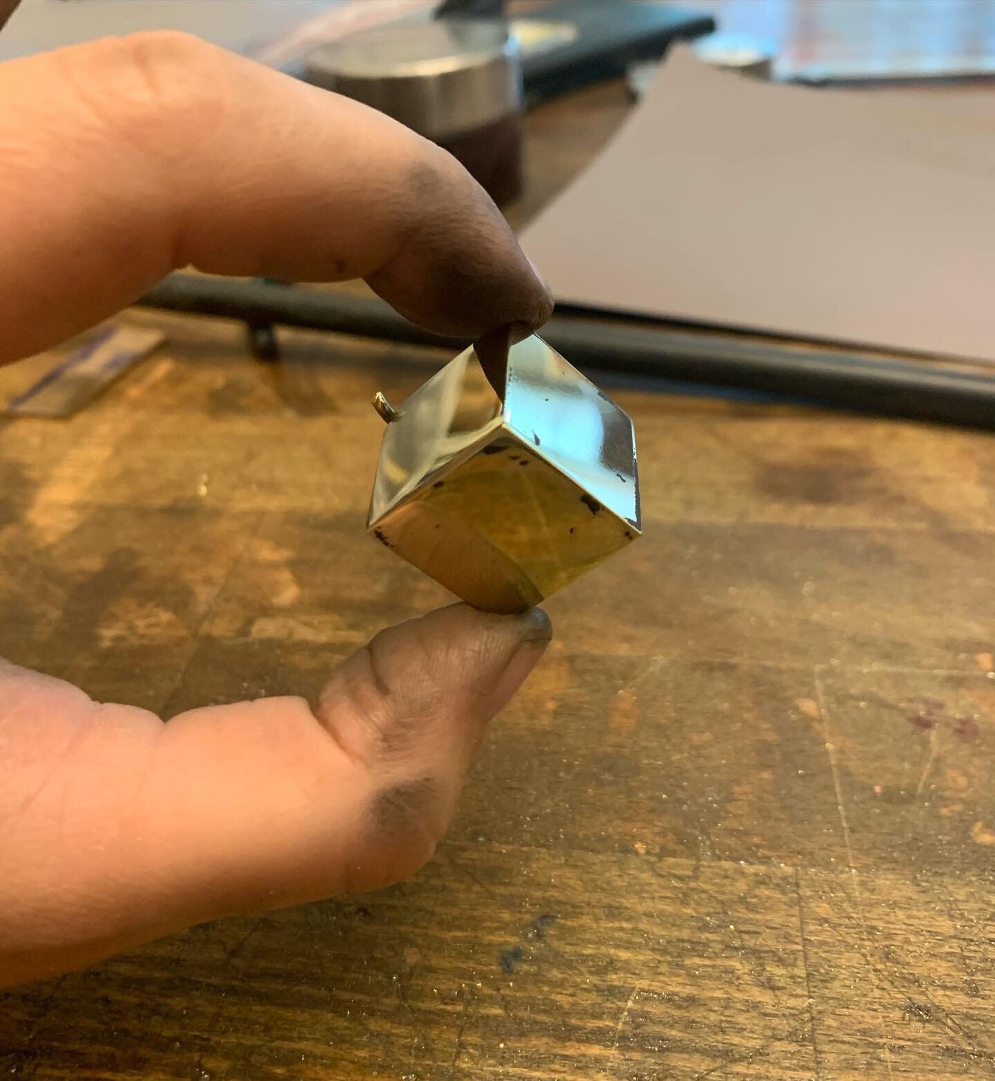 It&rsquo;s tiny, and it&rsquo;s shiny, and I&rsquo;m so damn pleased! Fabricated  this 3/4 in. brass cube and wanted to document how perfect it was before I ruin it with the next solder seam. #metalsmithing #metalworking #handmade