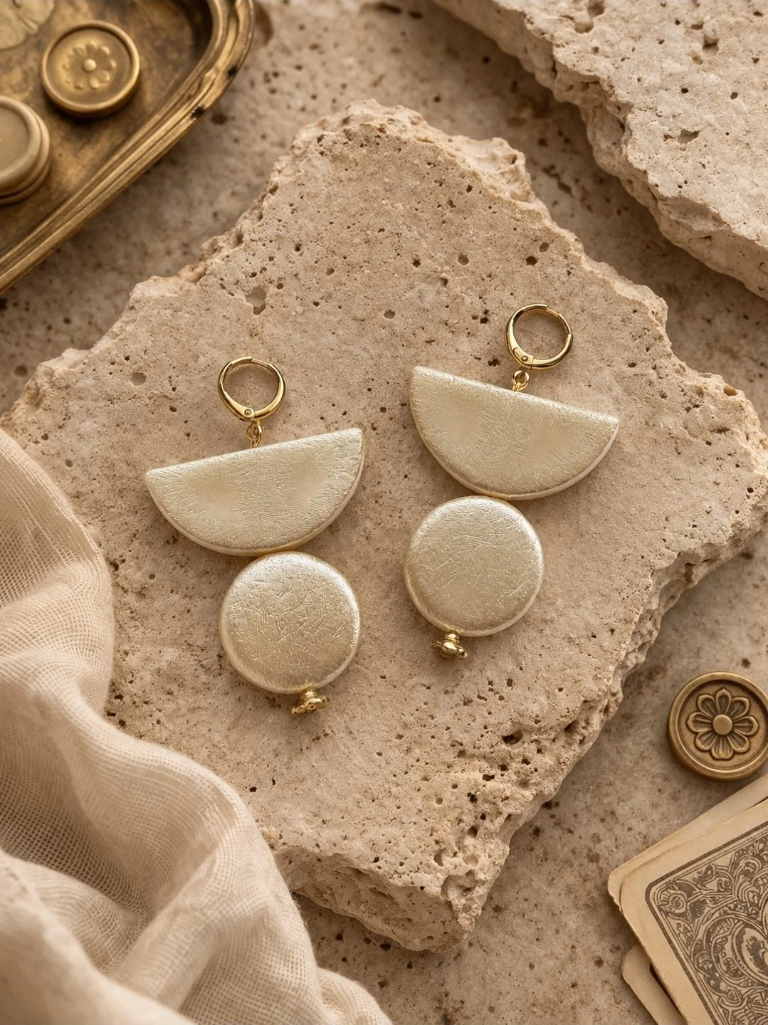ivory pearlescent clay earrings geometric huggie hoop earrings