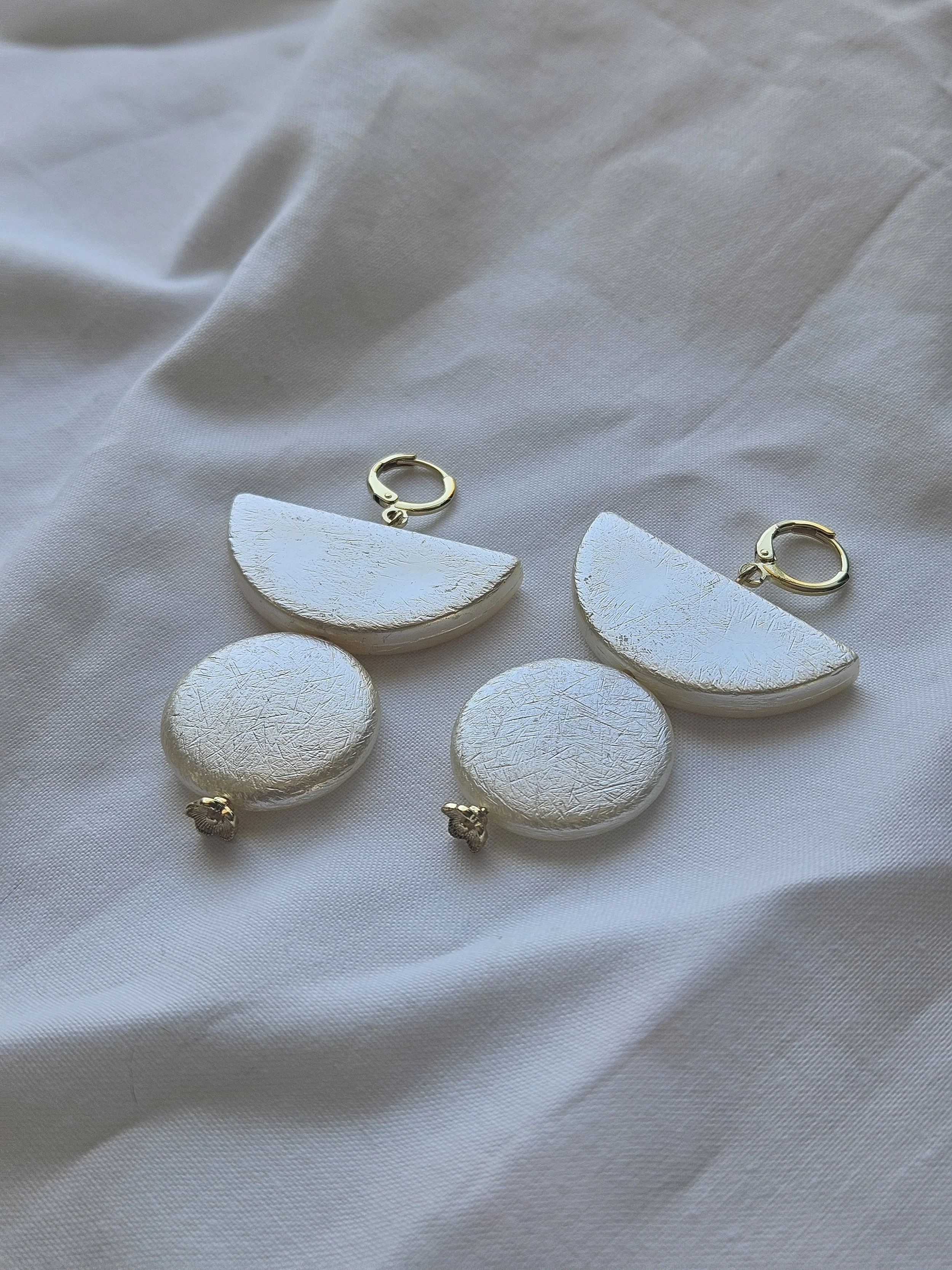 handmade ivory clay earrings geometric dangle lightweight jewelry