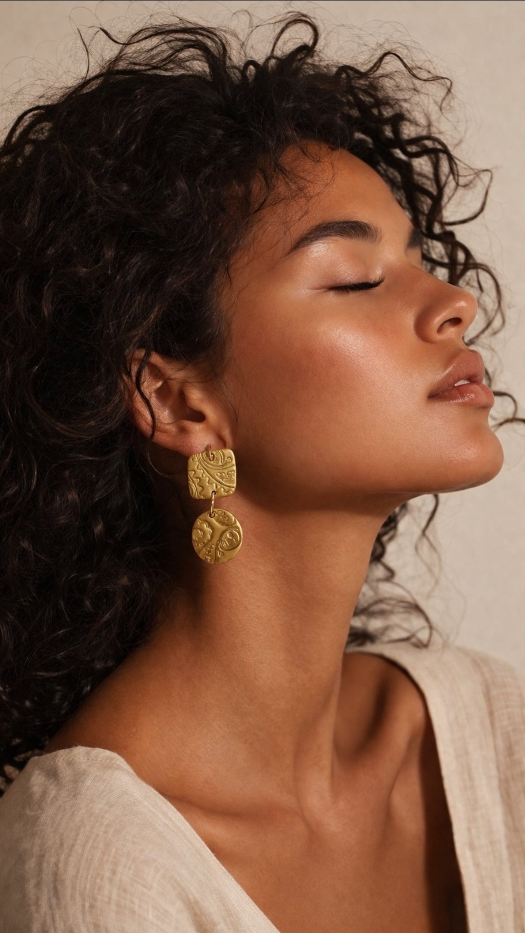 burnished gold clay earrings textured handmade statement earrings