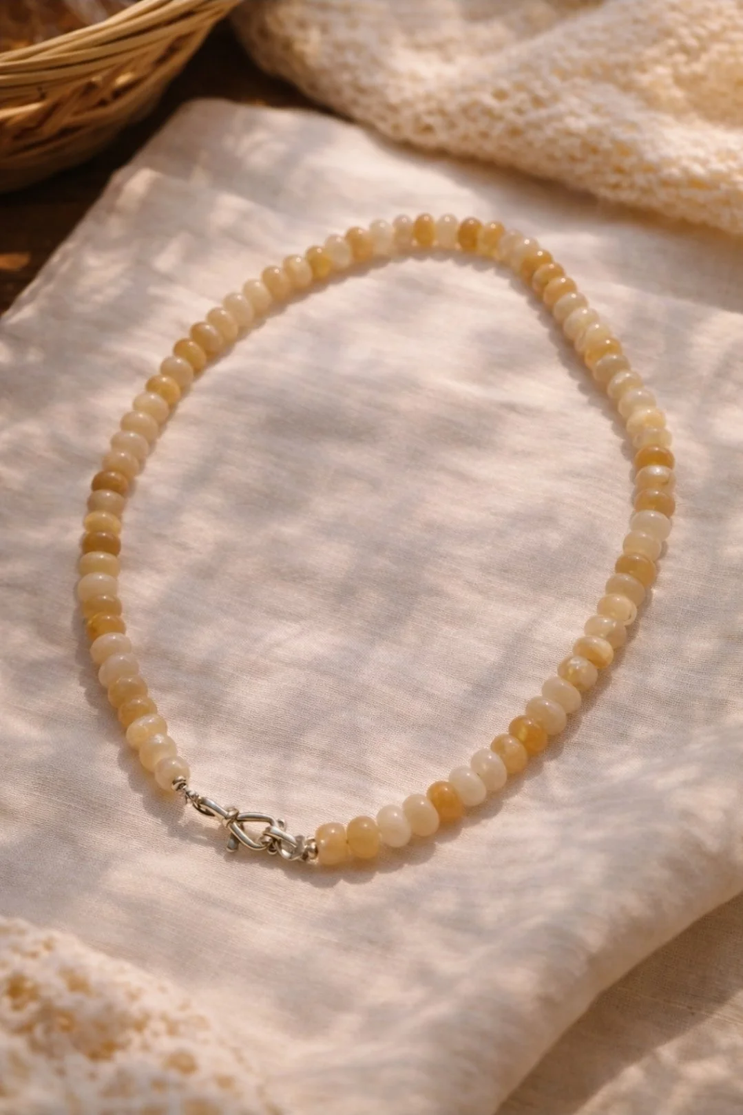 golden topaz beaded choker necklace 14k gold bow clasp handmade jewelry