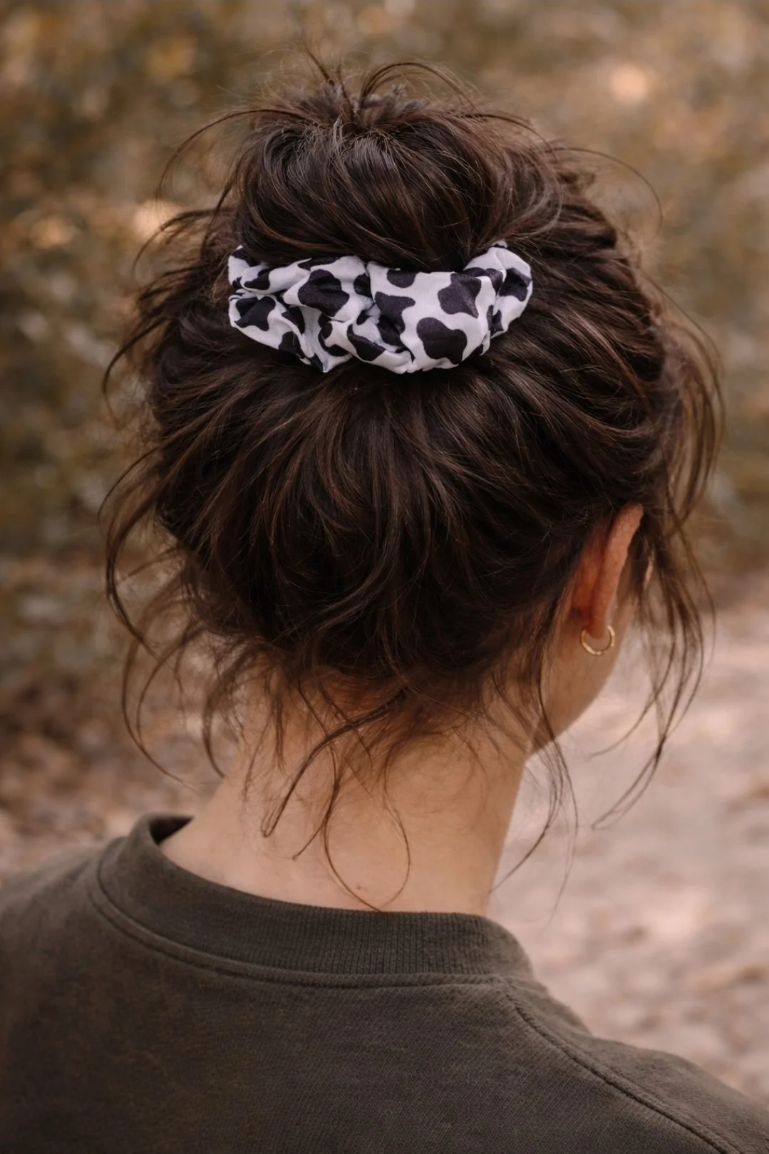 satin scrunchie cow print hair tie gentle on hair