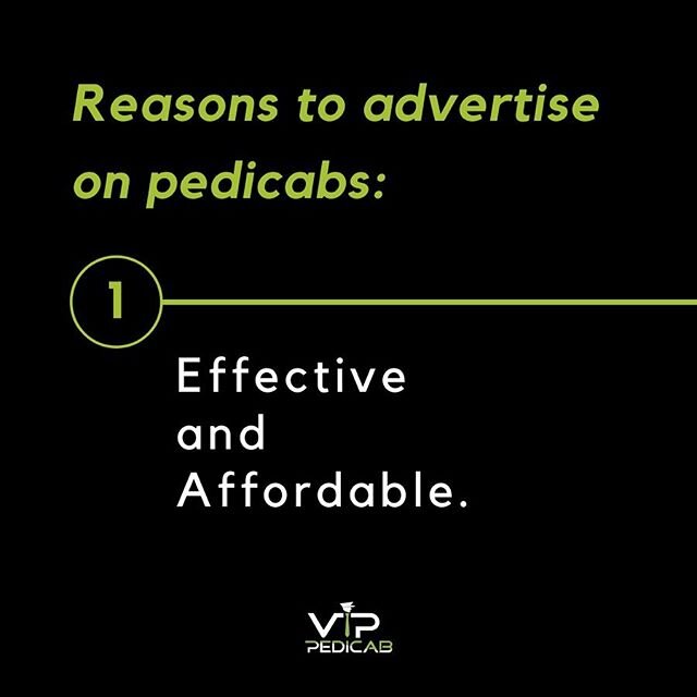 Looking for reasons to advertise with us?
Swipe left to see the benefits of using pedicabs as a marketing tool👈🏼
#TwoBirdsOneStone 
_____________________________________________
#RideWithPedicab #AdvertiseYourBusiness #ConventionMarketing #Affordab