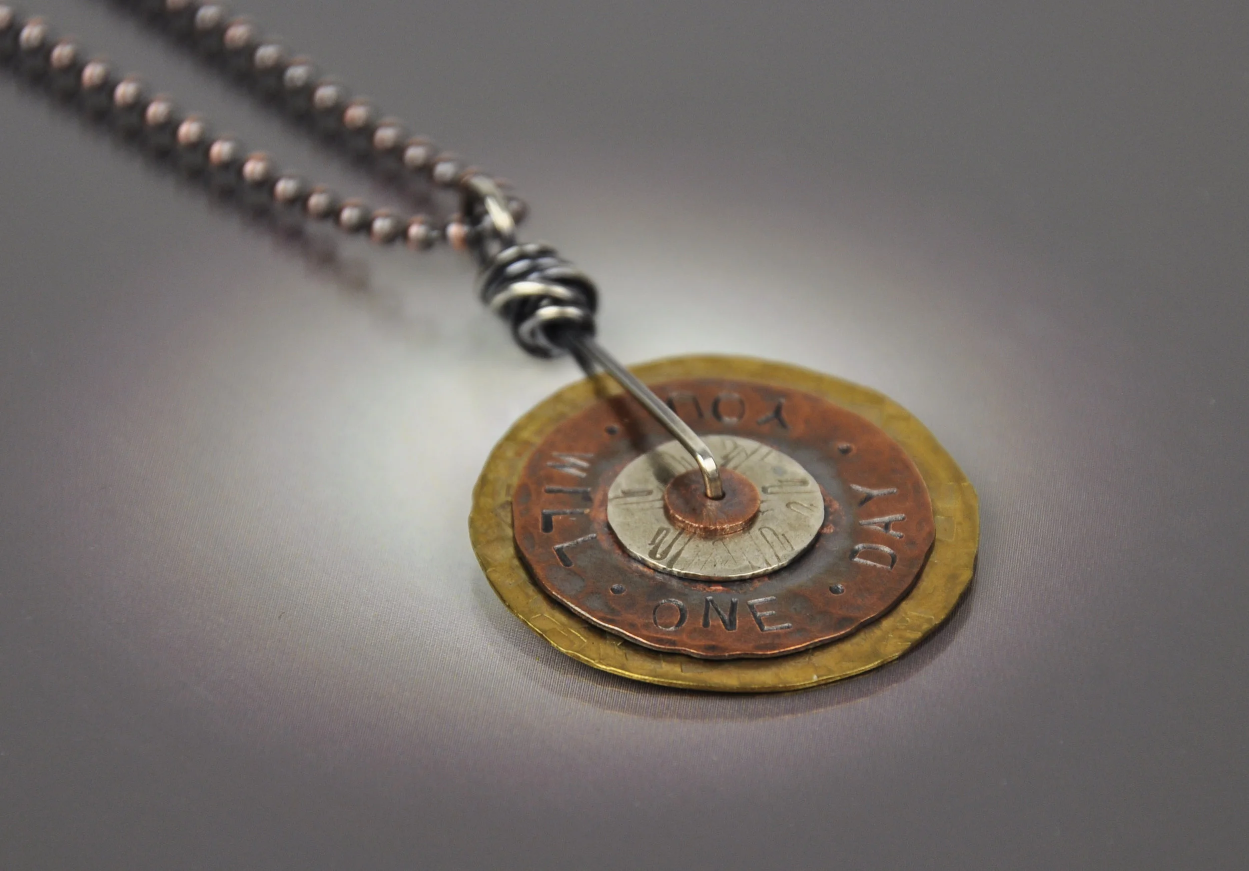 Spinner Necklace - Copper, Sterling, &amp; Brass - Hand Stamped