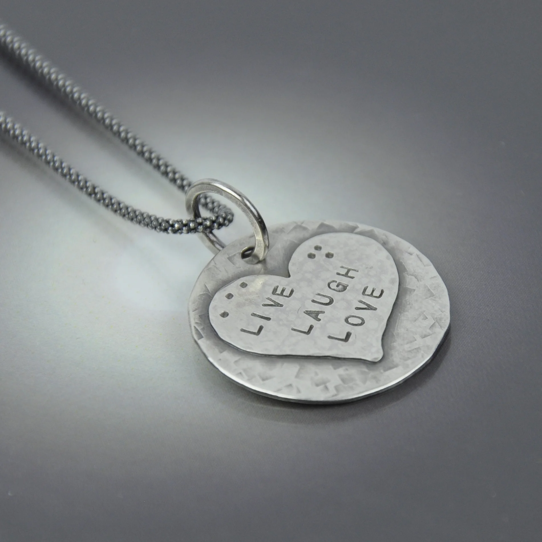 Heart Necklace - "LIVE LAUGH LOVE" - Handmade