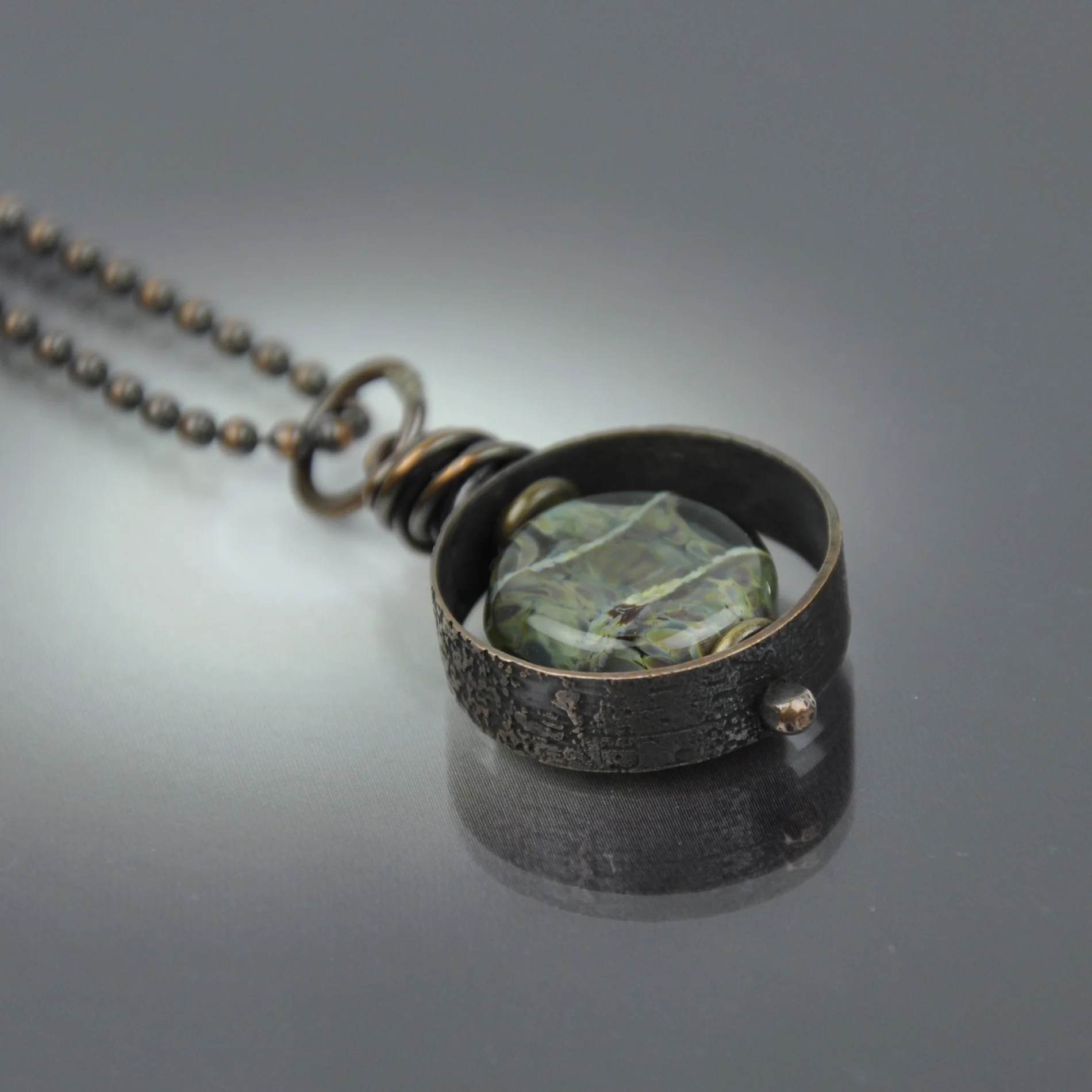 Encircled Glass Necklace - Handmade Lampwork Bead