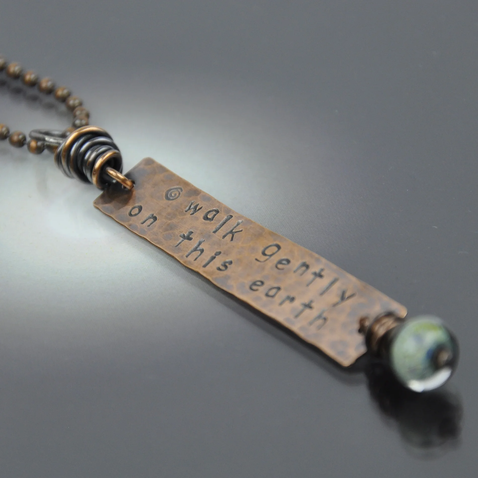 "WALK GENTLY ON THIS EARTH" Necklace - Handmade Glass