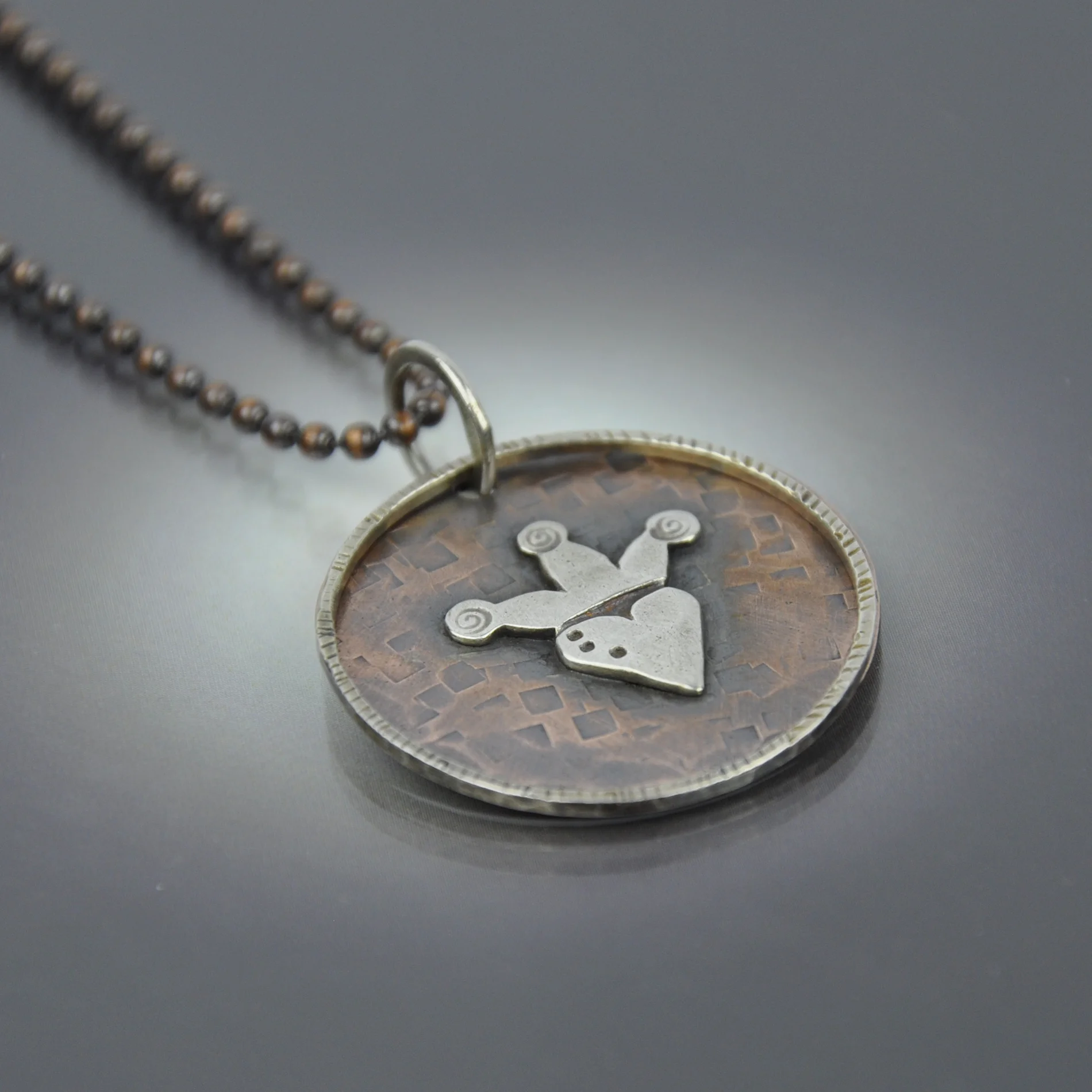 Jester/Heart Necklace - Copper and Sterling  - Handmade