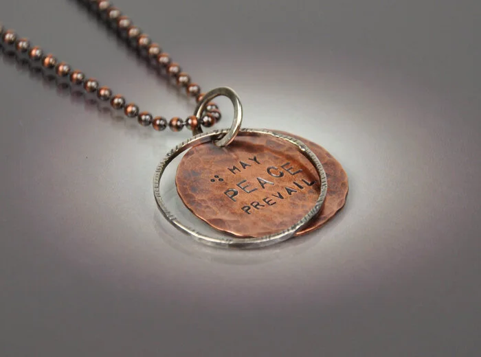 "MAY PEACE PREVAIL" Necklace - Sterling &amp; Copper