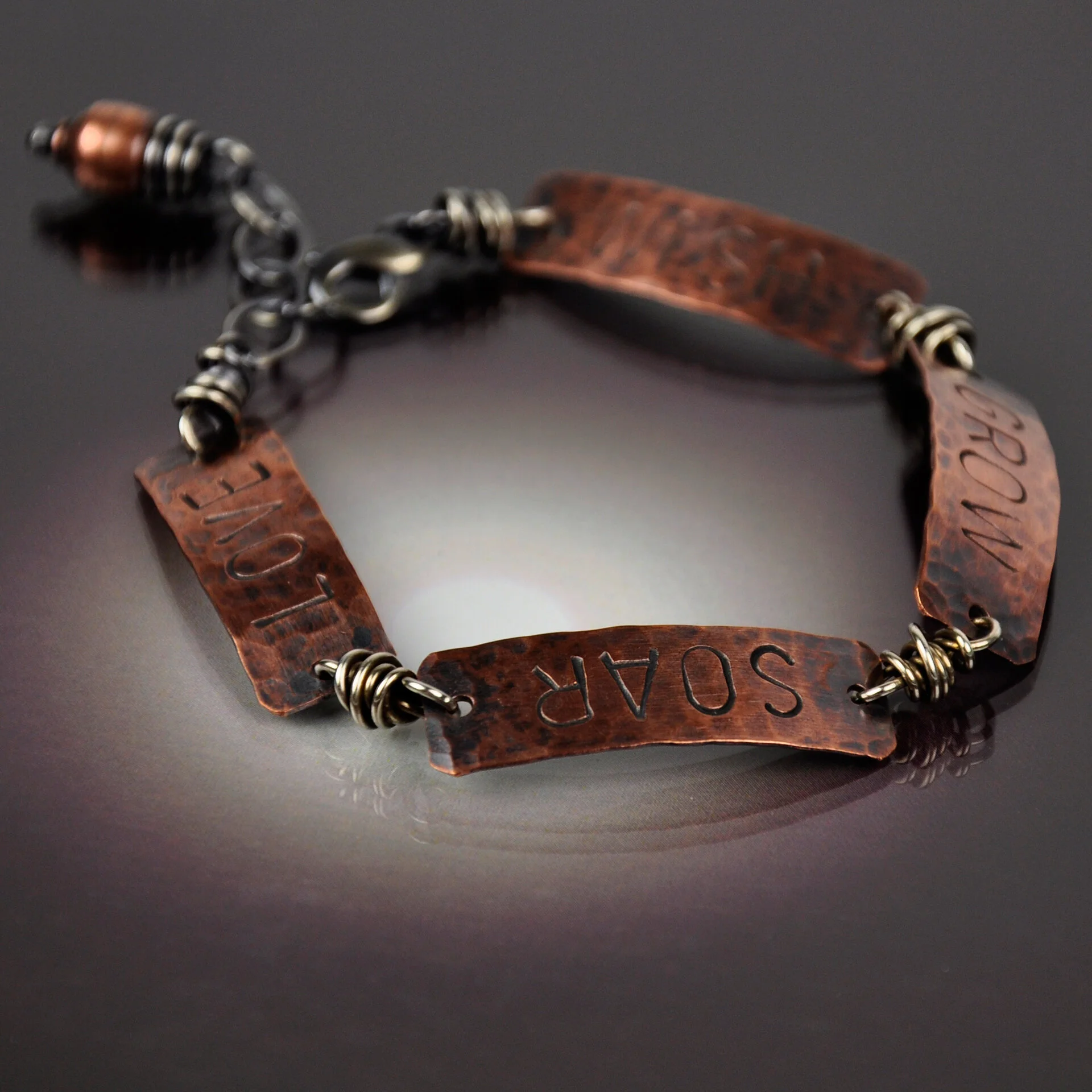 "WISH GROW LOVE SOAR" Copper Bracelet - Hand Stamped