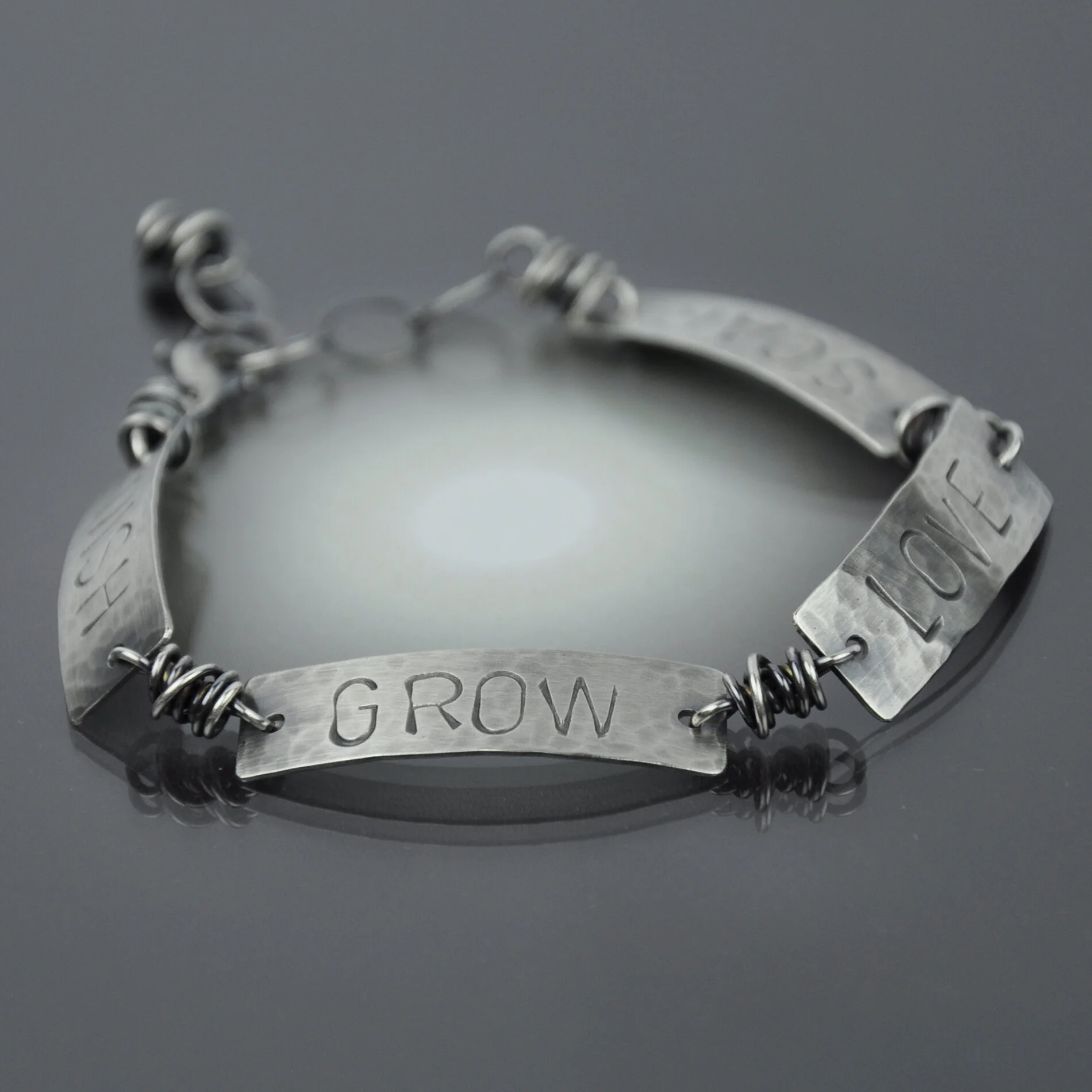 "WISH GROW LOVE SOAR" Sterling Bracelet