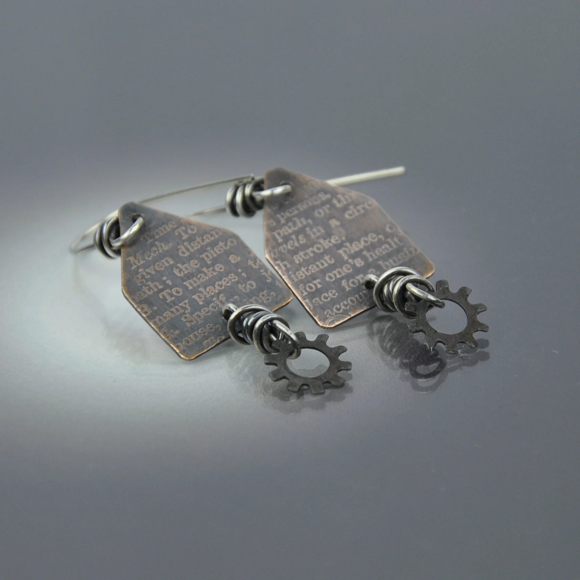 Etched Copper Earring with Drop - House