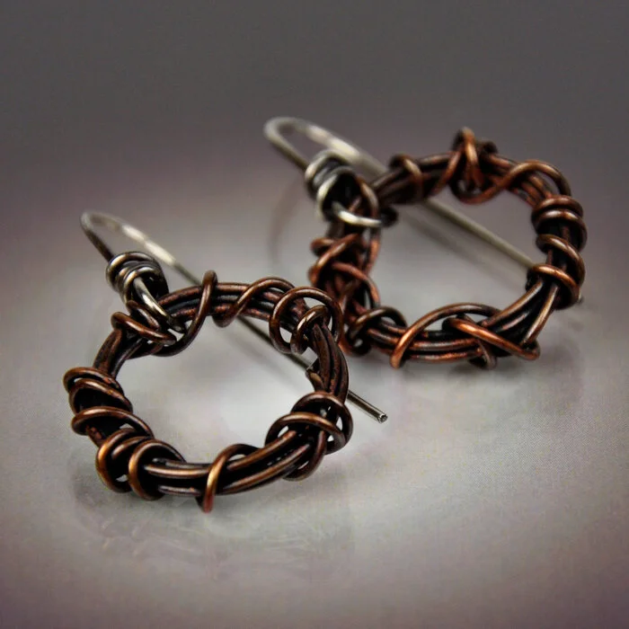 Small Wound Copper Earrings
