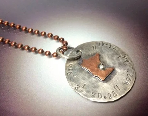 Sterling Silver Coordinates Necklace w/Copper State - Your State Jewelry