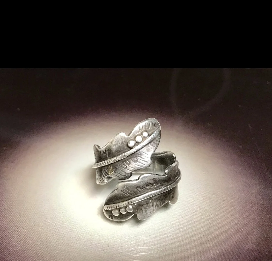 Sterling Feather/Leaf Wrap Ring - Adjustable