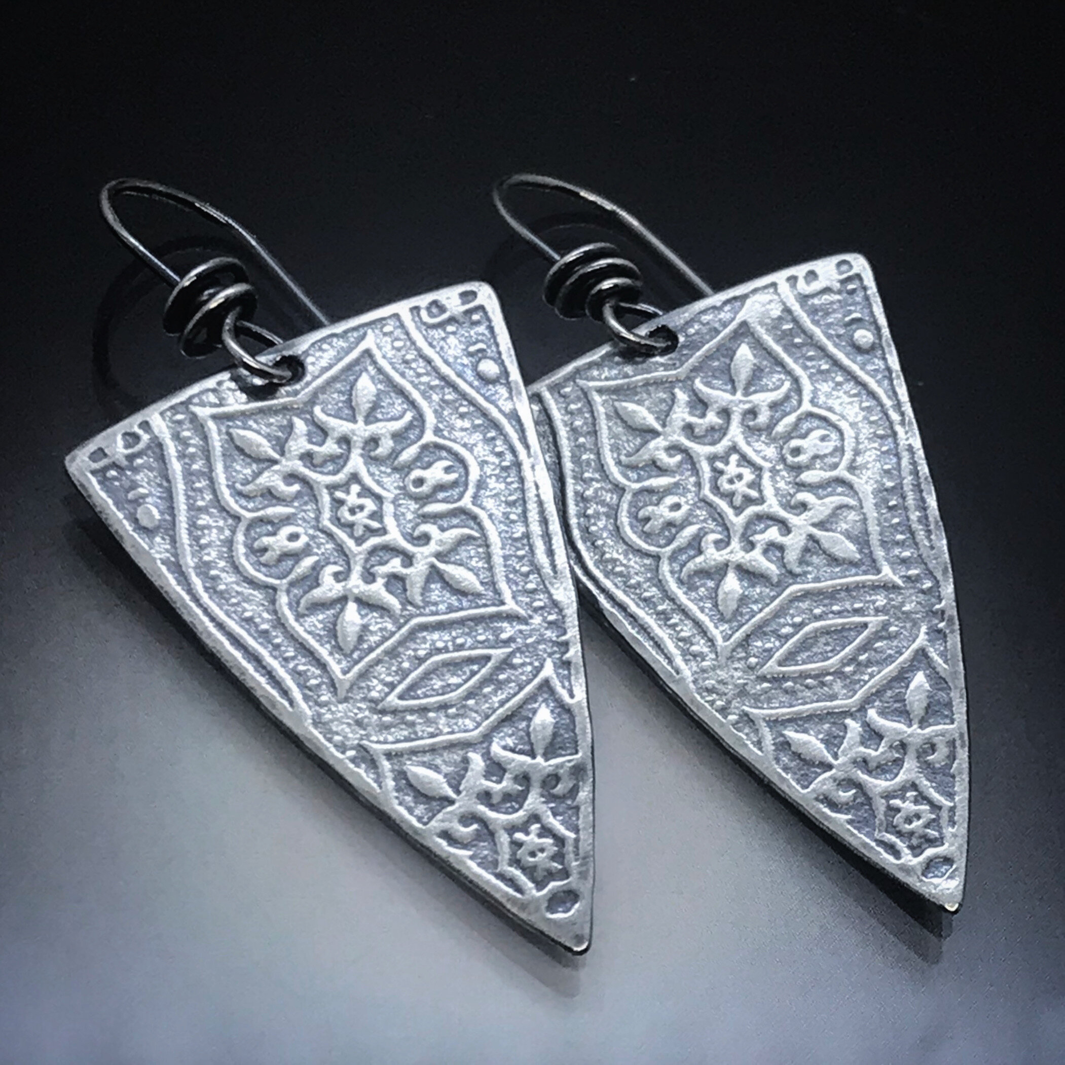 Patterned Triangular Sterling Silver Earrings - Handmade - CB&amp;CO