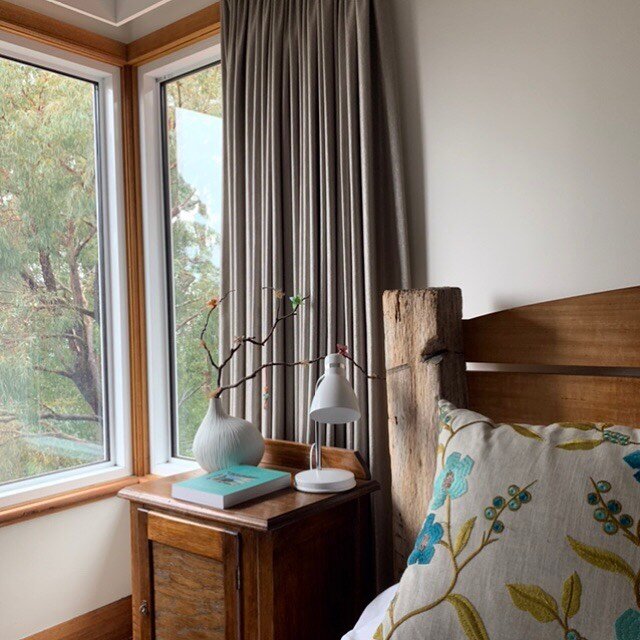 One of our favourite bedrooms, a peaceful sanctuary for these crazy times .... #tassiedesign#bedroomsanctuary#bushbedroom#monomeith#silvercurtains#peaceandquiet