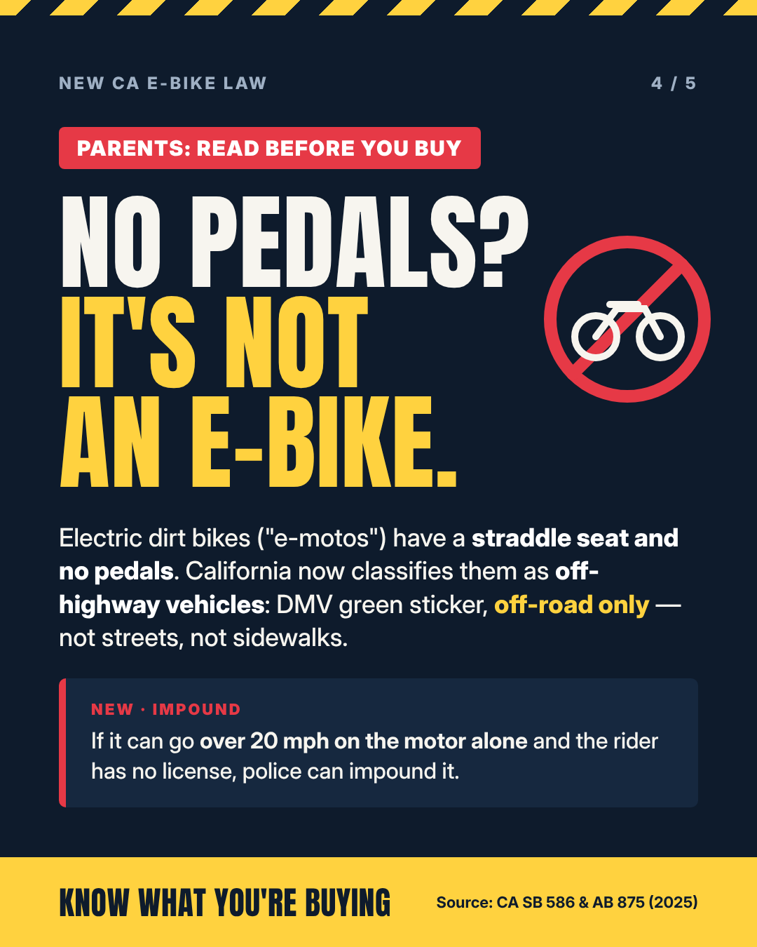 Electric dirt bikes with no pedals are not e-bikes in California: off-highway vehicles, off-road only