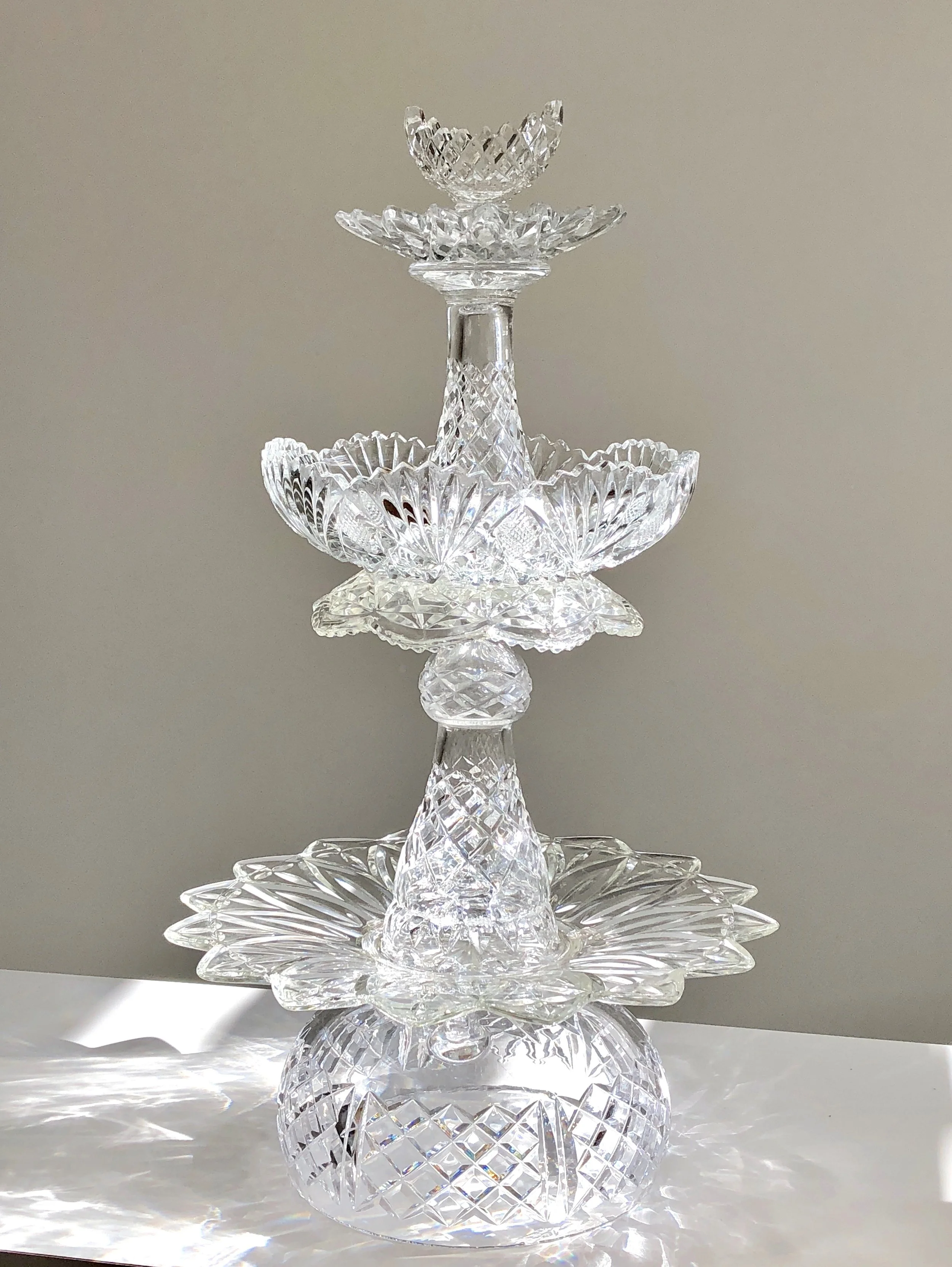  Epergene #11. 2018  Vintage Crystal and Glass. Epoxy Adhesive.  29cm x 50cm 