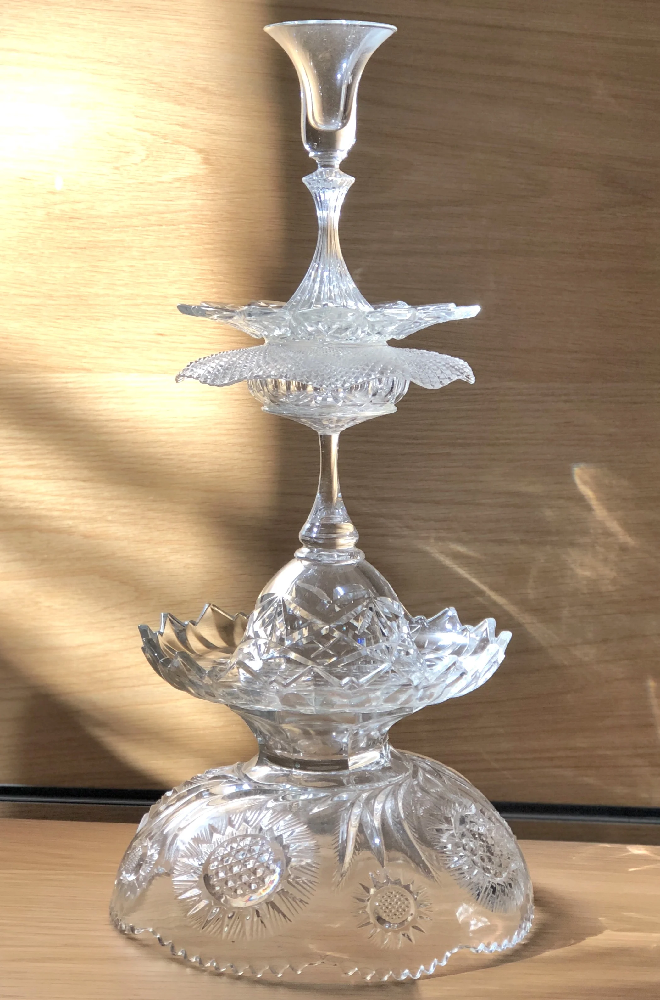Epergene #9. 2018 Vintage Crystal and Glass. Epoxy Adhesive. 23cm x 56cm