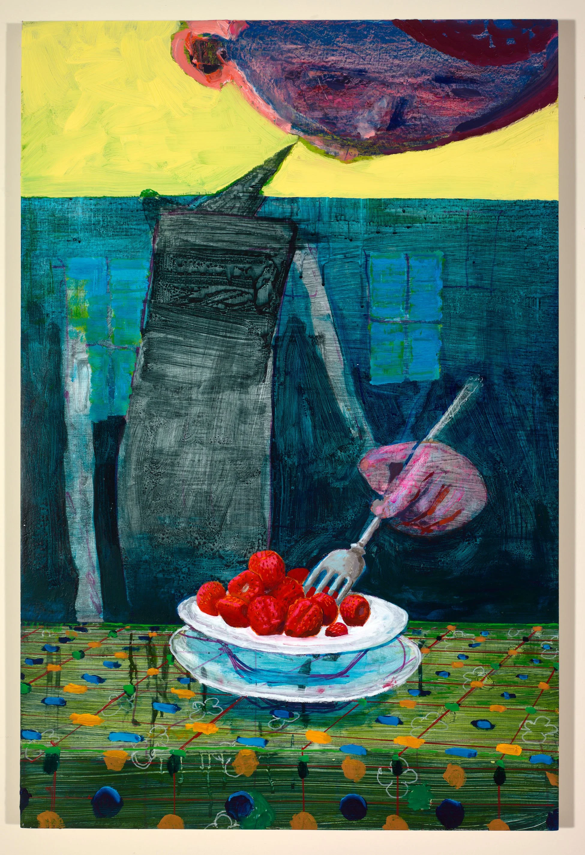    Strawberries,  2025   acrylic and oil on board  30 × 20 inches  