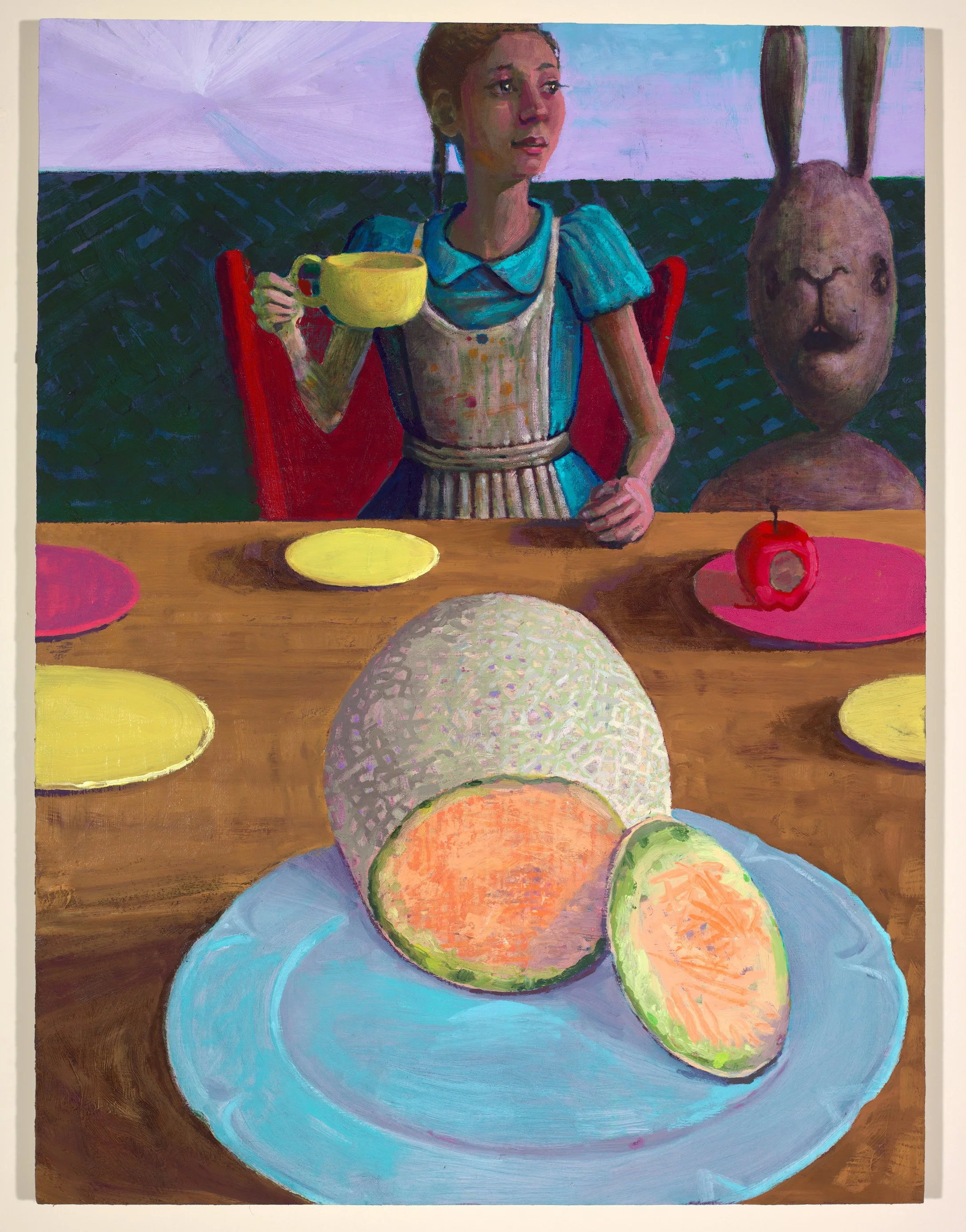    The Hatter’s Table #2 , 2025-26   acrylic and oil on board  40 × 30 inches 
