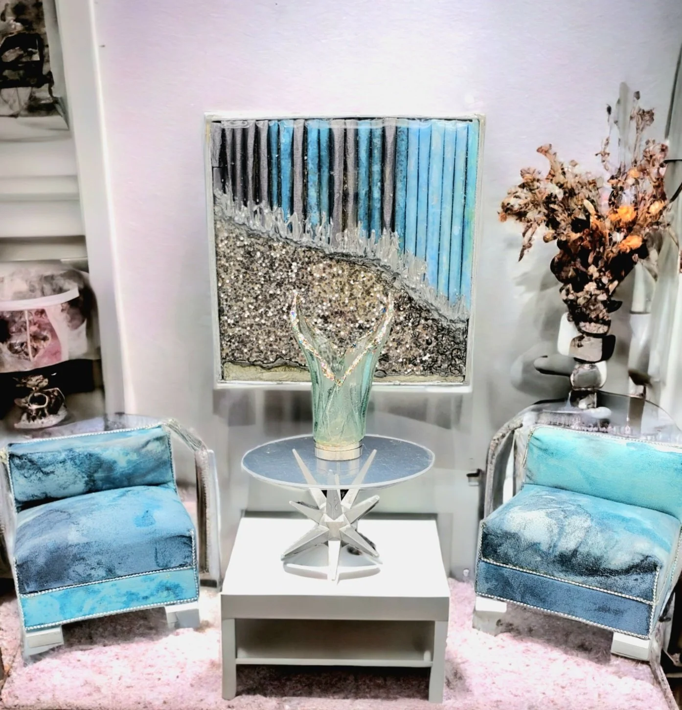 Baby blue Tie dye cushion block chair