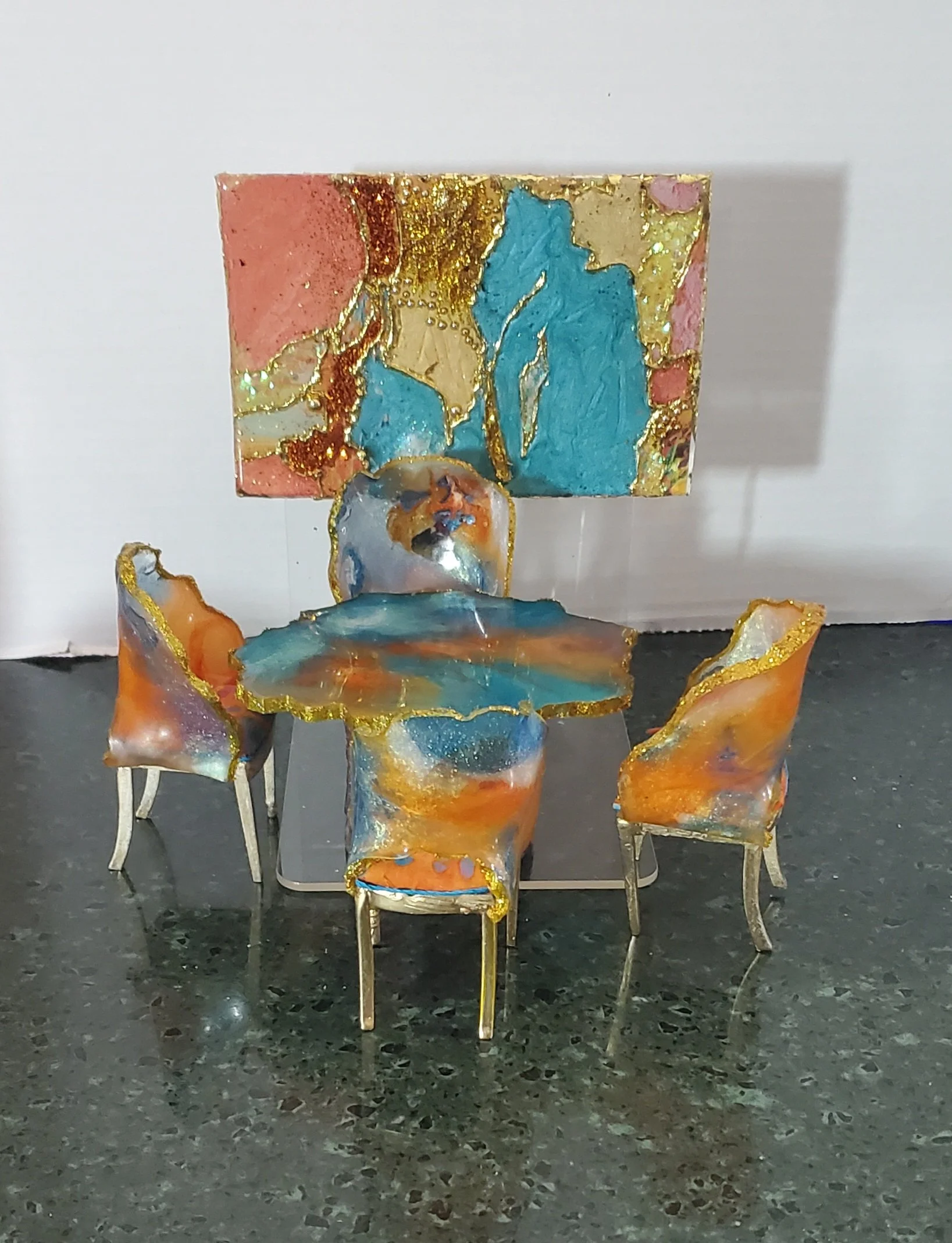 coral and blue dining set