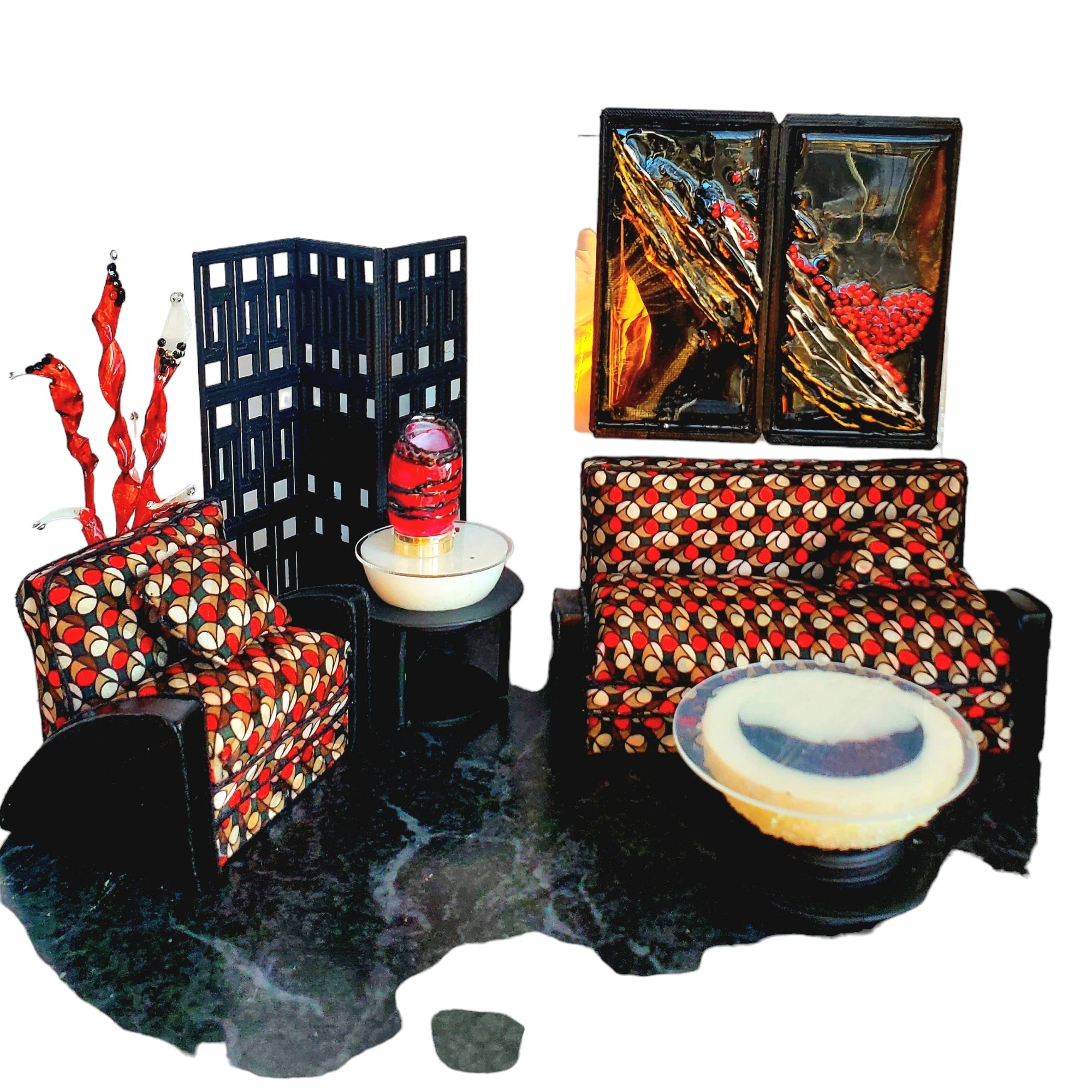 Red and black art deco set