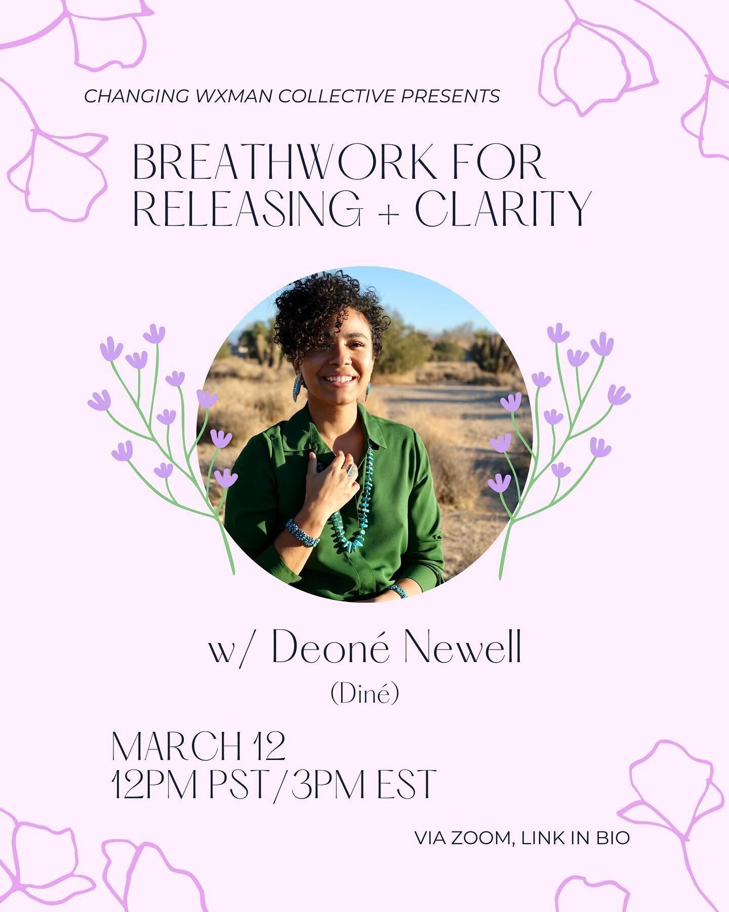 Join Deon&eacute; Newell this Saturday for Breathwork for Releasing and Clarity!

Both therapeutically and as a path of spiritual awakening, Breathwork has been used in ancient traditions for thousands of years. Breathwork allows us to experience a s