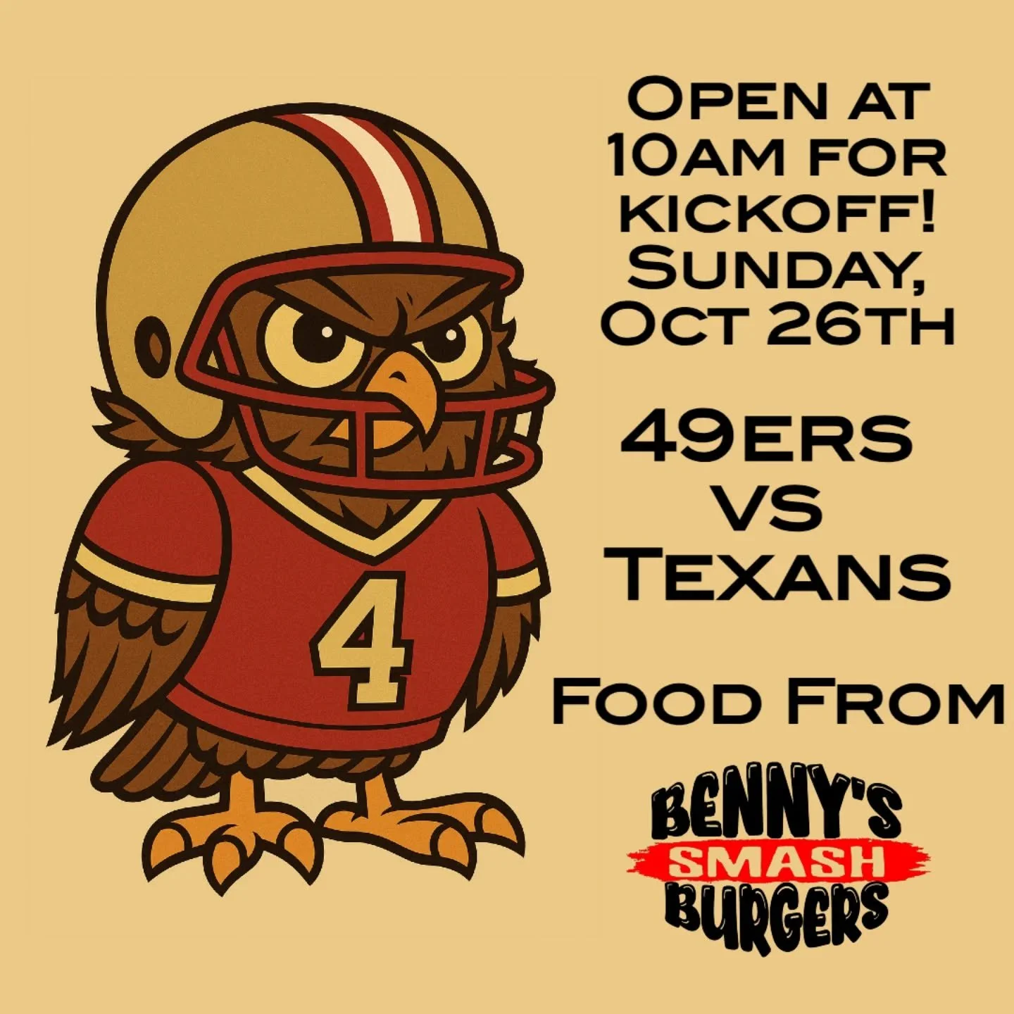 we are opening early this sunday for the @49ers game!
for the next two weeks we are opening at 10am with $1 off every full pour during the niners game. 
wear your niners gear and grab a smash burger from @bennysmash_burgers
and don't forget to grab