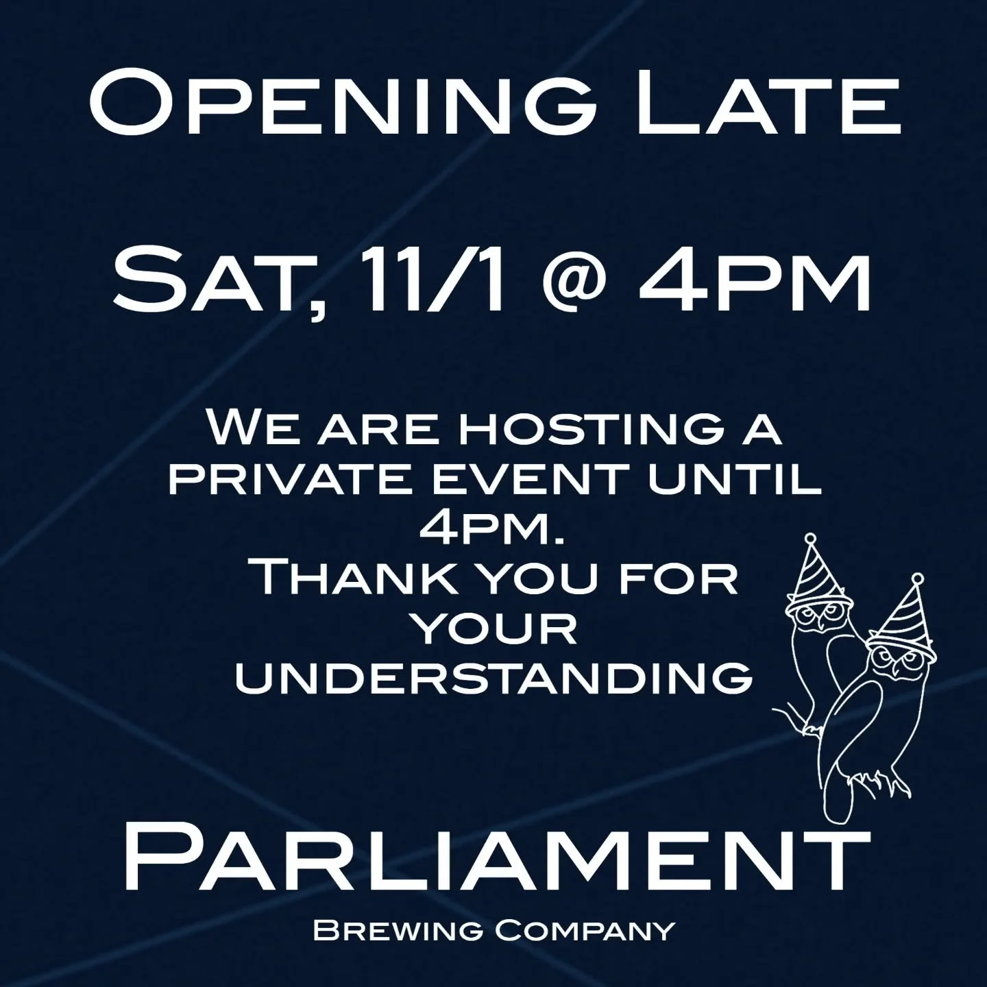 announcement! we will be opening at 4pm on november 1st! 
we are hosting a wedding reception and the brewery will be closed from 12-4pm on 11/1/25
however, we will be open for normal service from 4-10pm with @galvanseatery from 4-8pm
thank yo