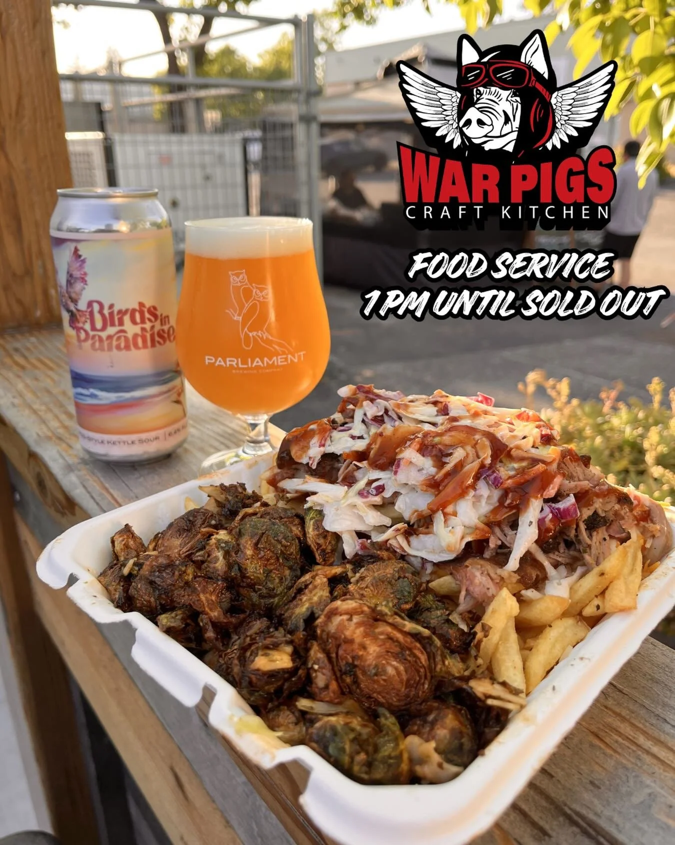 happy friday! 

we&rsquo;re kicking off the weekend with some fresh birds in paradise &amp; mouthwatering bbq. we&rsquo;ve got @warpigs_craftkitchen back with us this afternoon and larry will be here from 1pm on providing lunch &amp; dinner service! 