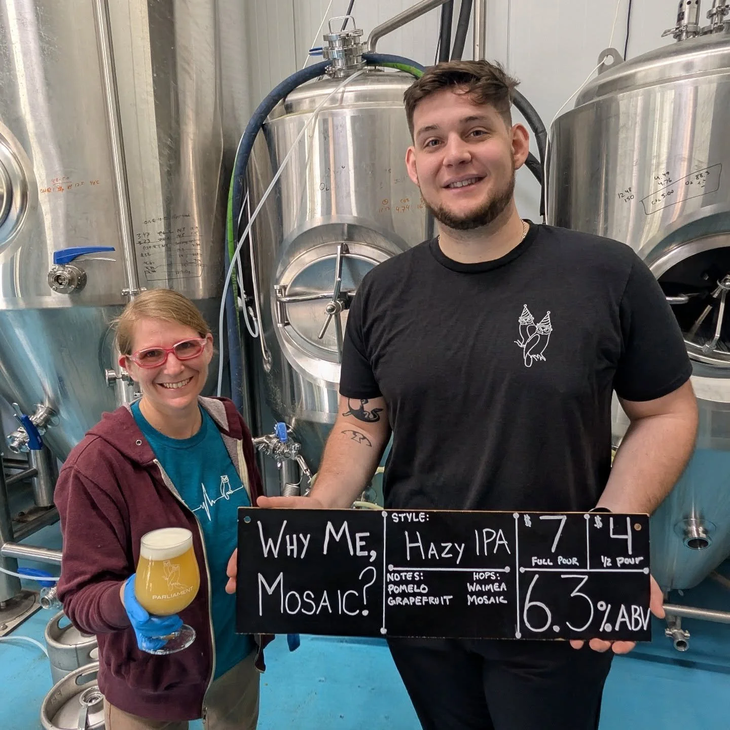 new beer!

adam has been advocating for more mosaic and justin has a thing for NZ hops, which brings us to "why me, mosaic?" with....waimea and mosaic.

the resultant hazy ipa showcases pomelo, tangerine, and grapefruit with a heavy, lush m