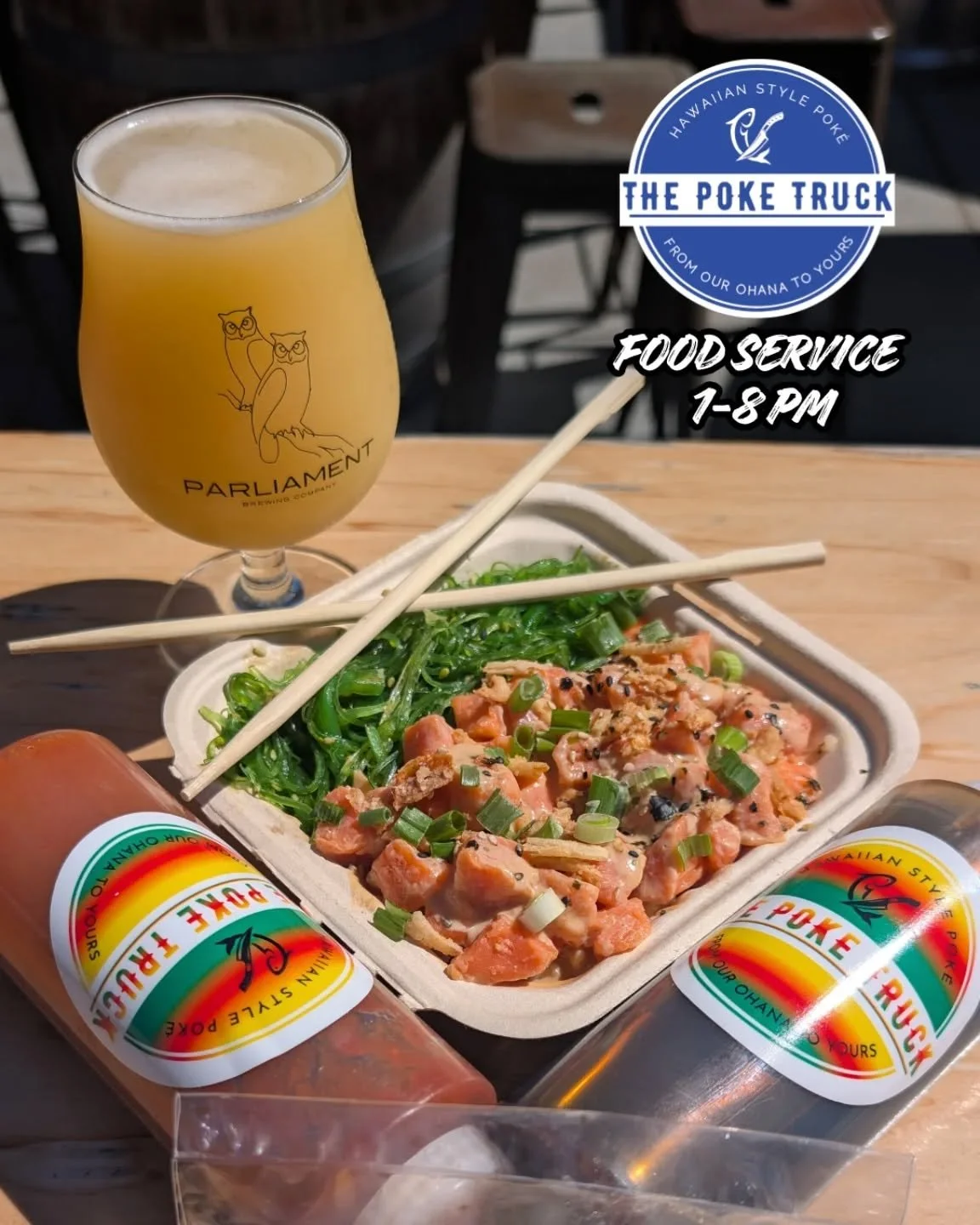 it's friday and we are thankful for that!

fresh beer is always on our menu, but today we also bring you fresh fish, courtesy of our friends at @thepoketruck *fish emoji* have you gotten to try any of their creations? they are at the top of their gam