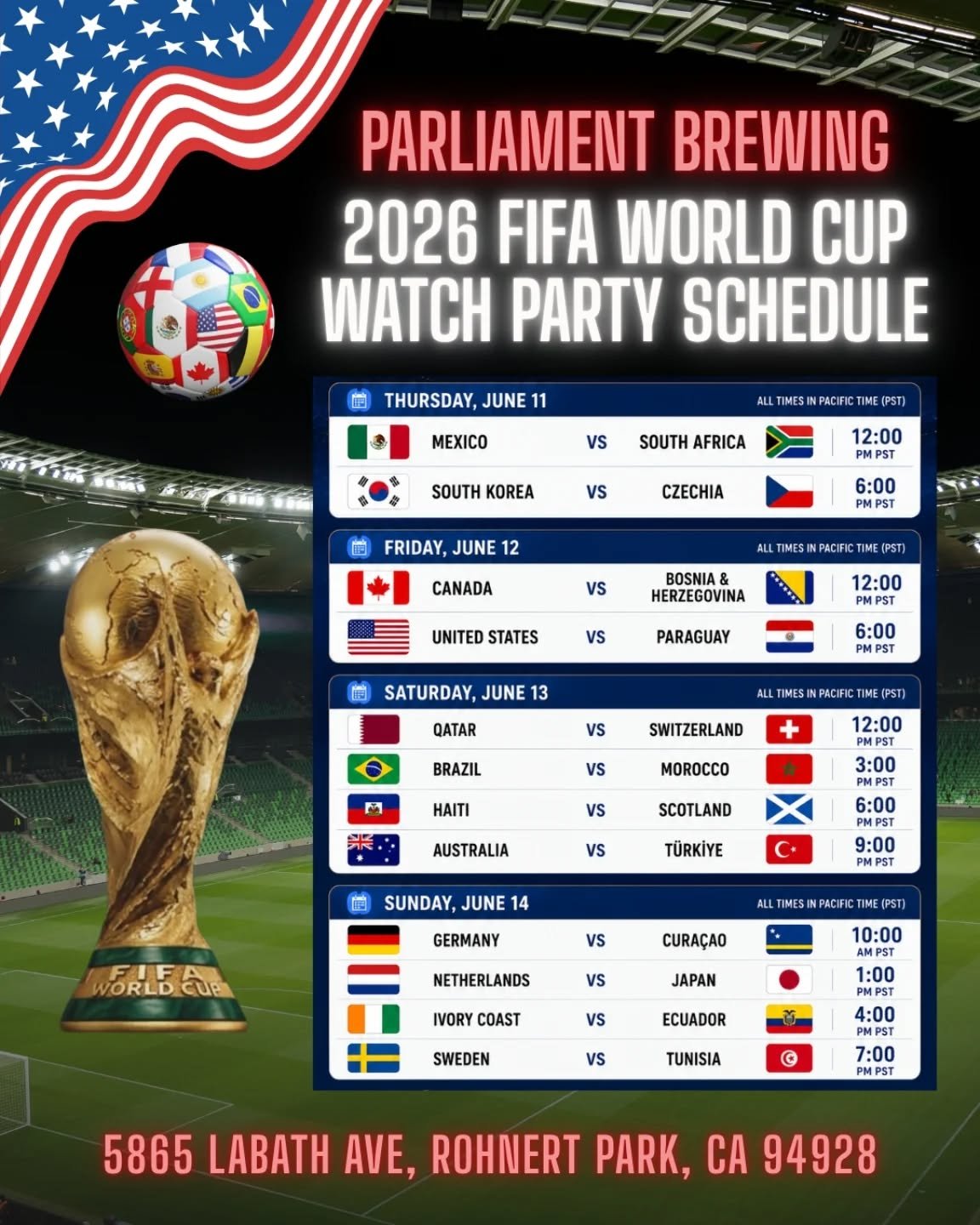 the world cup is better with great beer, great food, and great company ⚽🌎

join us for every match as we bring the excitement of the world's biggest soccer tournament to the taproom and patio. catch all the action on our screens, wear some jerseys, 